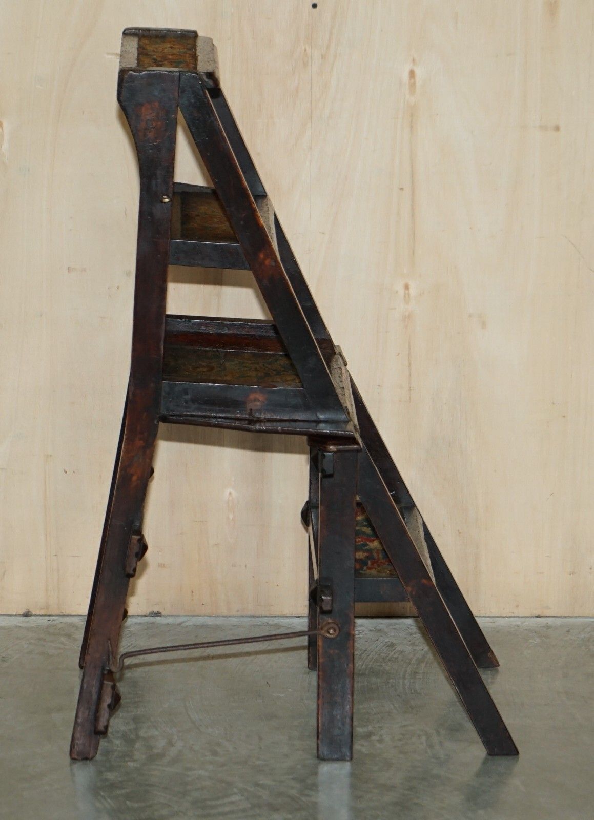 1650.0 Fine Antique Arts & Crafts Metamorphic Library Steps Original Carpet Upholstery photo
