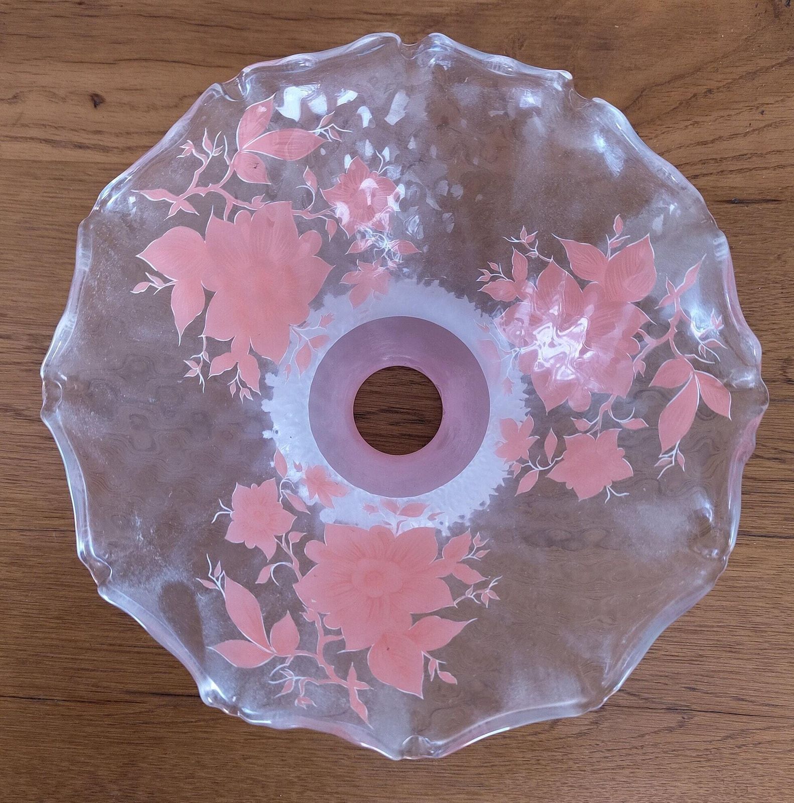 Vintage French Mid Century Light Shade In Pale Pink With Floral Decoration photo vintage