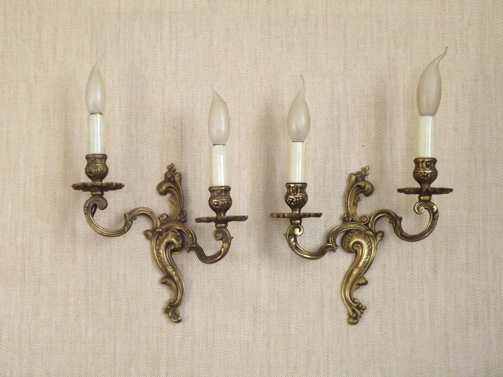 Elegant Vintage French Bronze Double Wall Sconces With Acanthus Leaf Detail   French Vintage Lighting. Bronze Double Acanthus Wall Lights. photo furniture