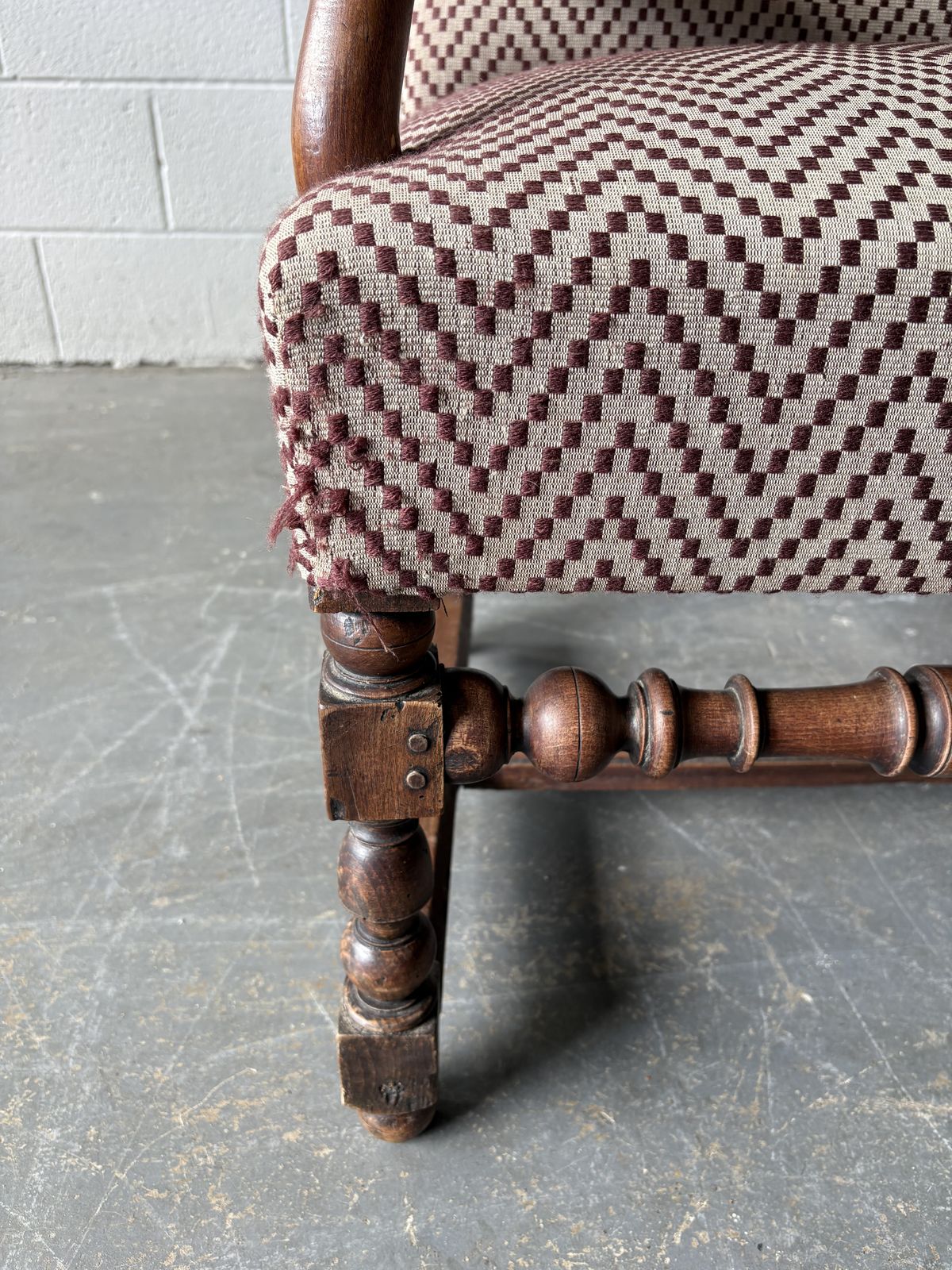 Antique Mahogany Library Chair In Geometic Woven Fabric photo vinterior