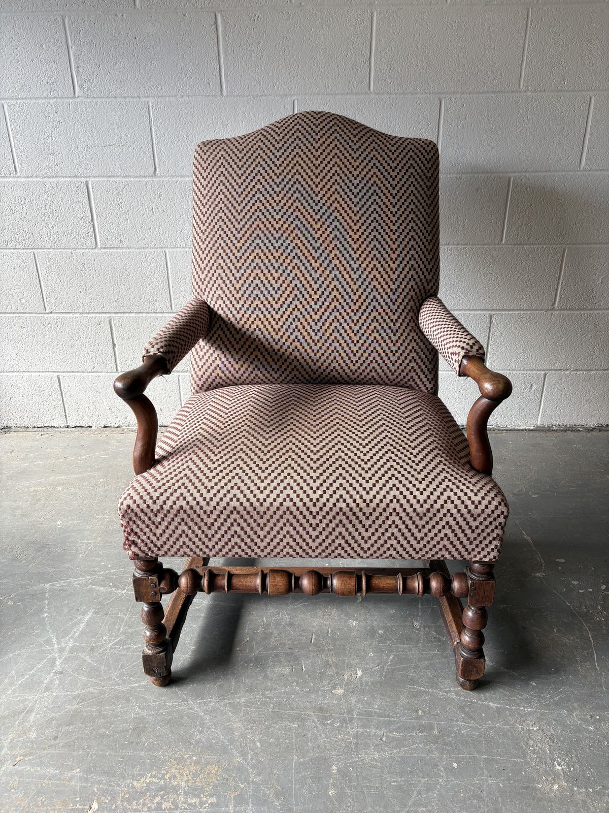 Antique Mahogany Library Chair In Geometic Woven Fabric photo furniture