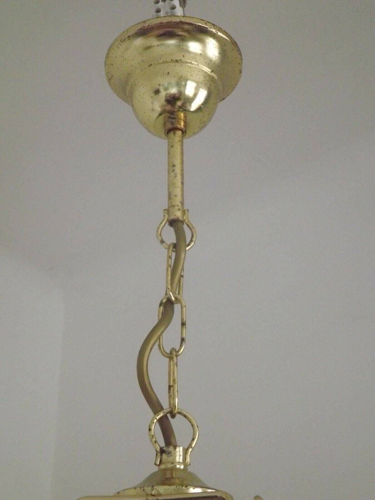 photo furniture Vintage French Gold Metal Ceiling Light With 4 Decorative Glass Panels   Vintage French Lighting. Glass Panel Light; Abstract Design Panels.