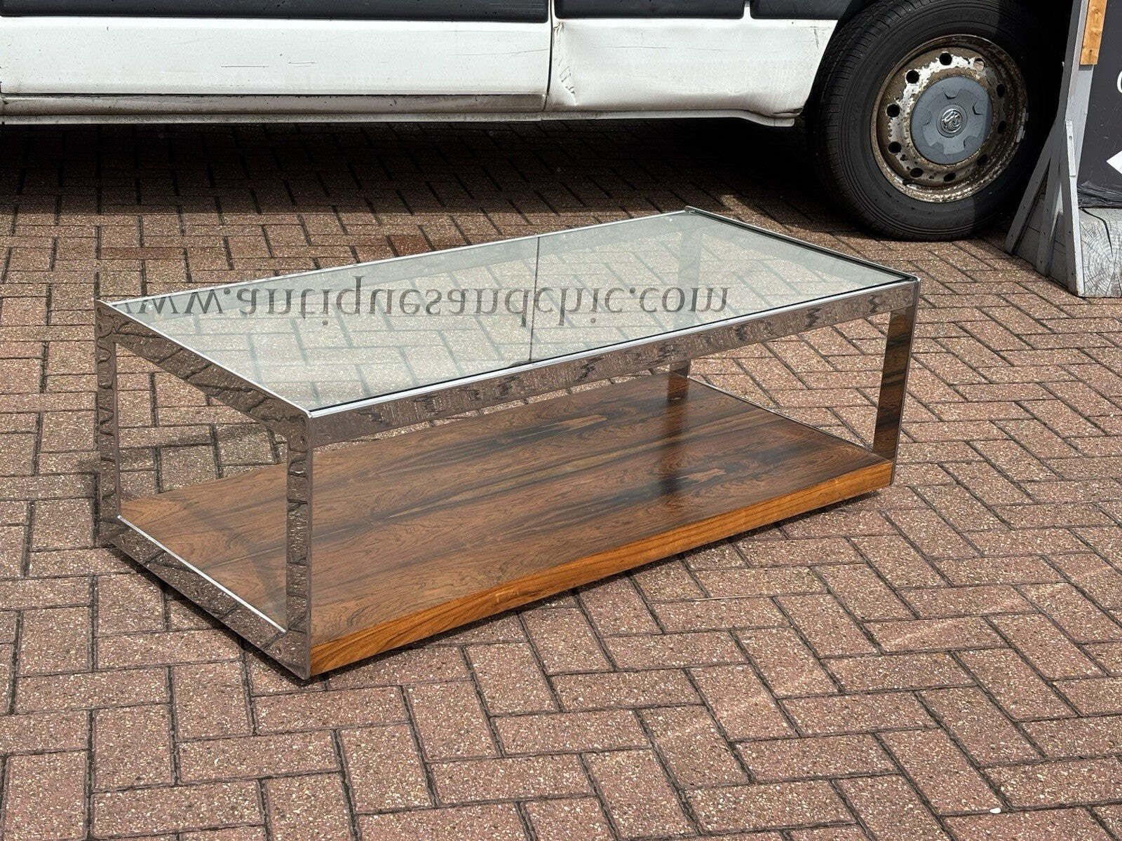 Merrow Associates Mid Century Rosewood, Glass And Chrome Coffee Table photo Furniture