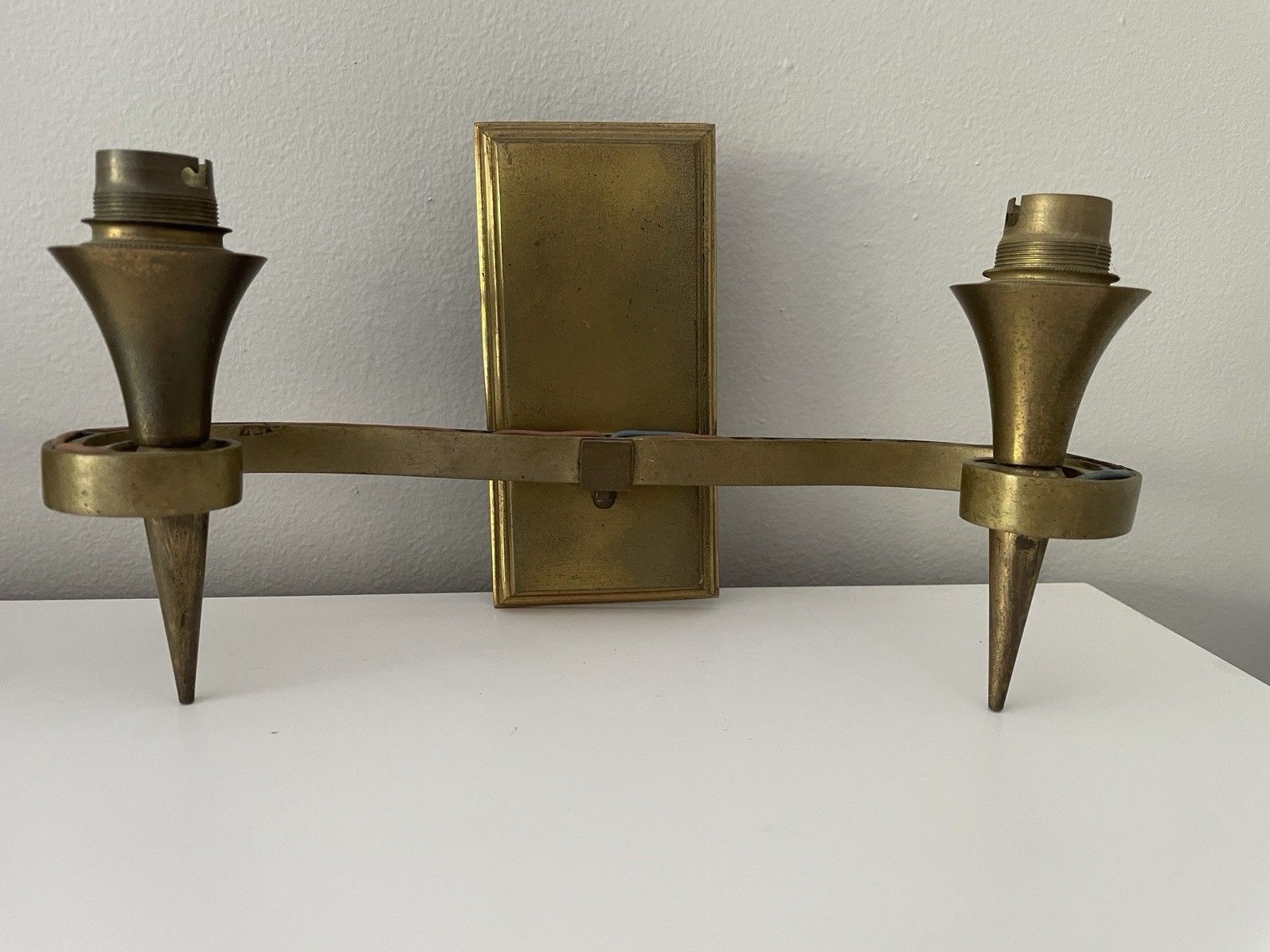 Pair Of French Mid Century Art Deco Style Wall Light Double Arm Sconces Brass photo Lighting