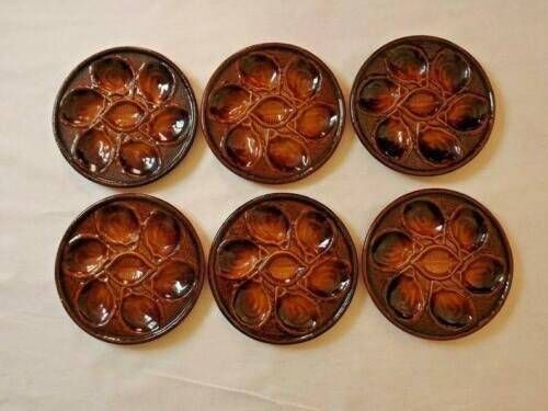 Set van 6 vintage St. Clements Franse majolica oesterplaten   Vintage Franse oesterplaten. Tafelgerei. Oesterserveerplaat.