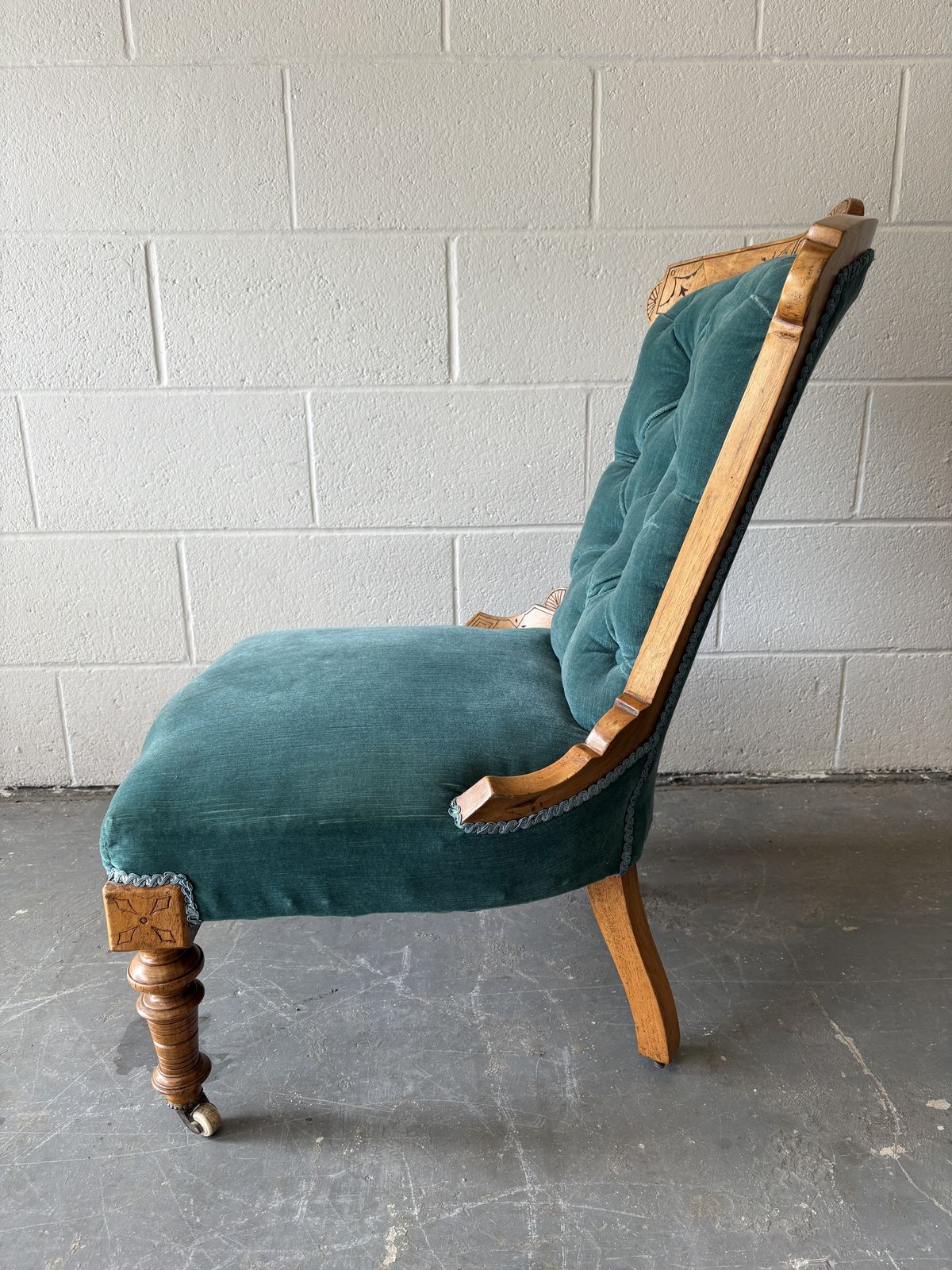 Victorian Buttoned Back Nursing Chair With Carved Detail photo 380.0