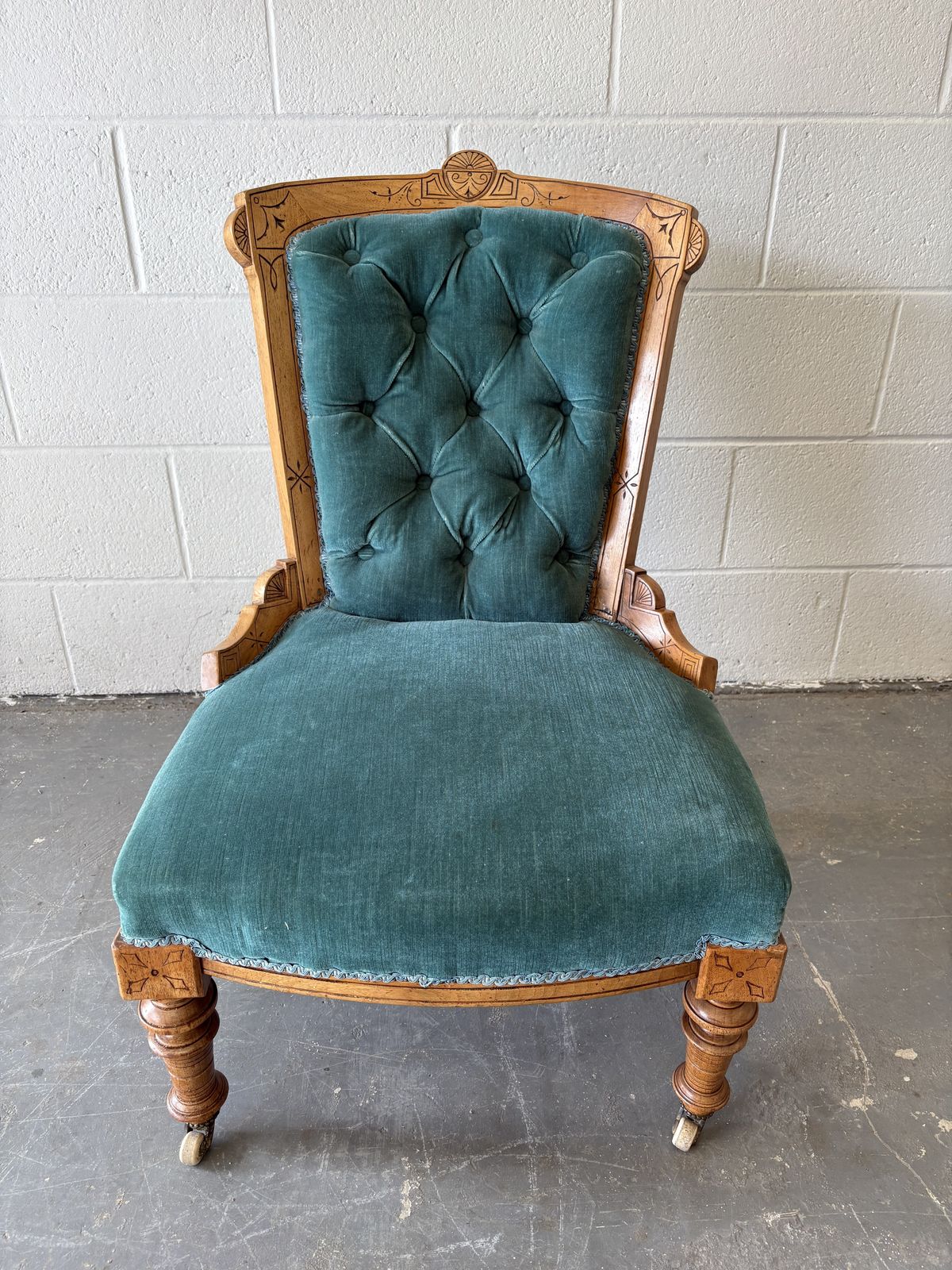 Victorian Buttoned Back Nursing Chair With Carved Detail