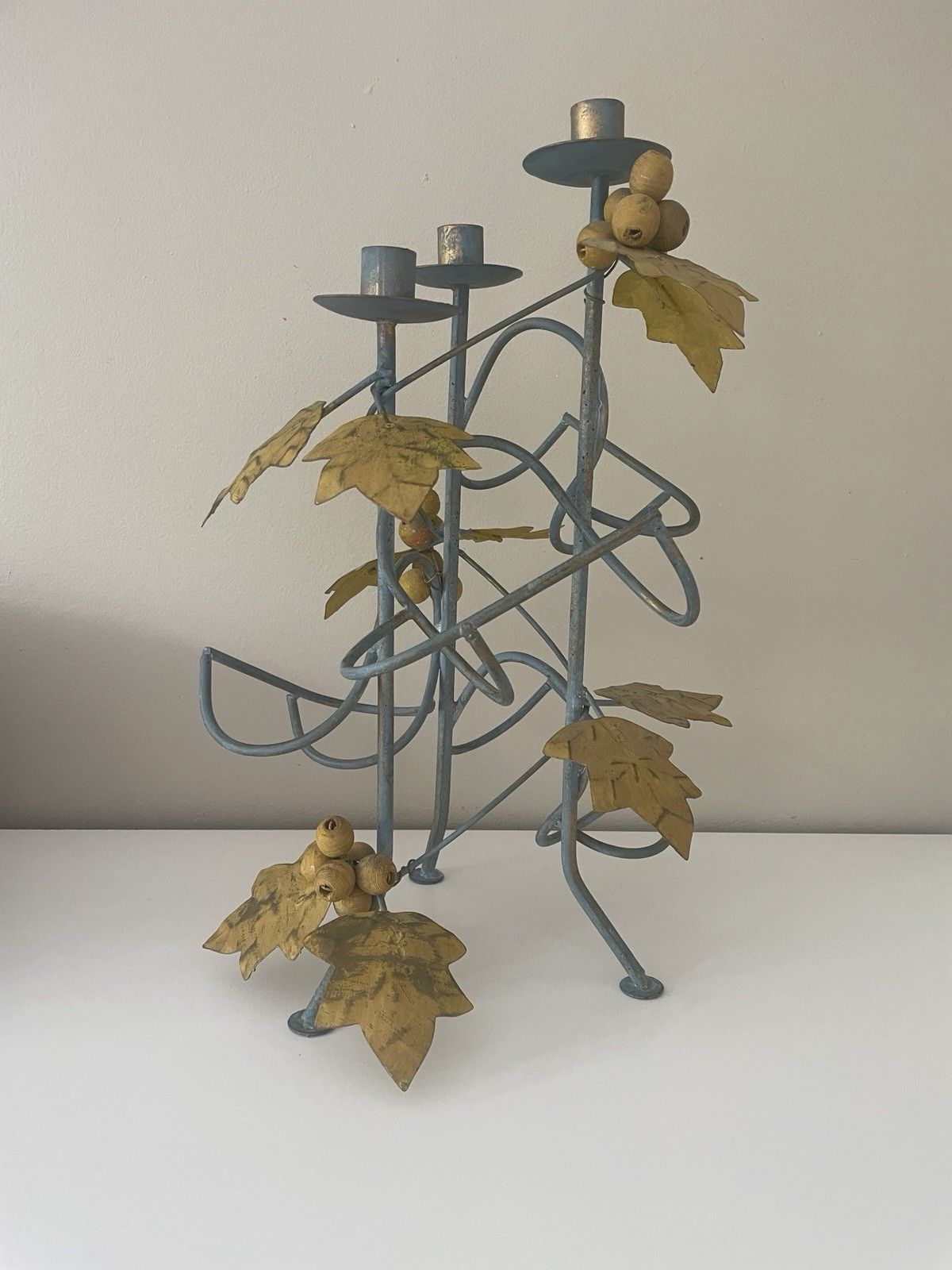 Unusual French Vintage Metal Bottle Holder & Candelabra With Vine Leaf Detail