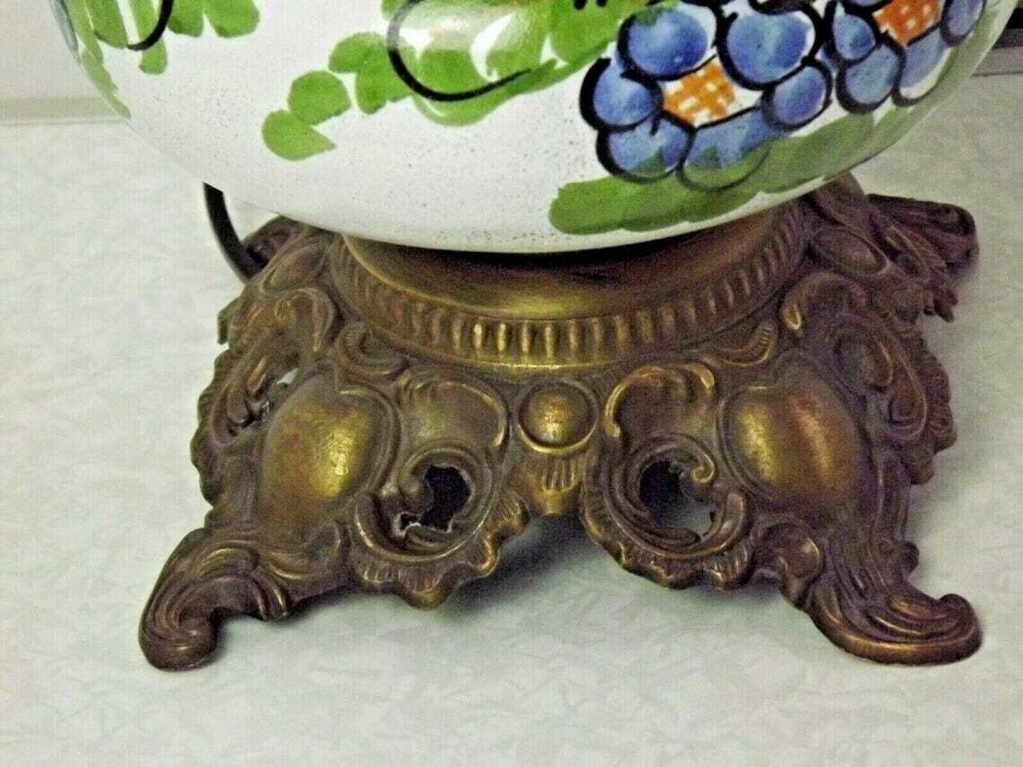 Lampe de table vintage française en céramique florale, style lanterne, avec entonnoir gravé. Luminaires vintage français. Lampe de table. Lampe style lanterne de campagne. photo 95.0