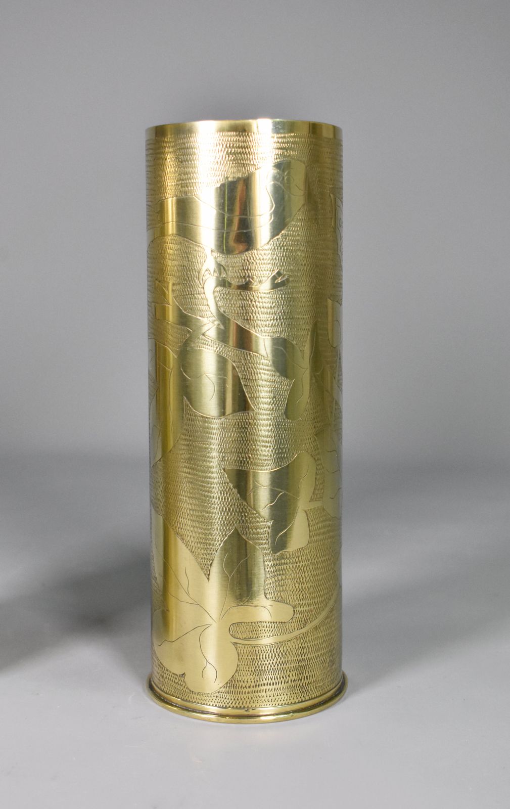 Pair Antique French Trench Art Brass Shell Vases Ww1 photo 230.0