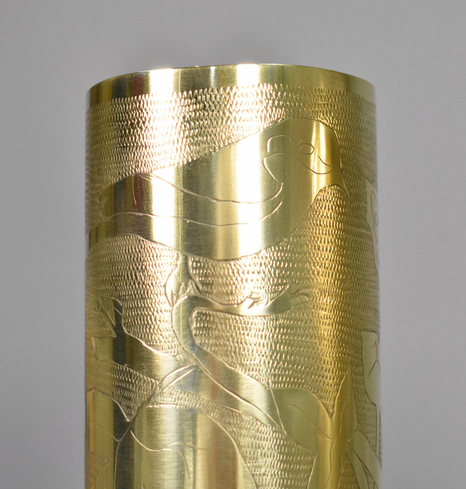 Pair Antique French Trench Art Brass Shell Vases Ww1 photo buy