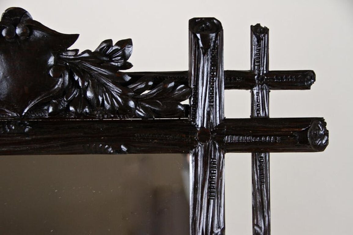 19th Century Black Forest Rustic Mirror With Coat Of Arms Carving, At, Circa 1880 photo 1200.0