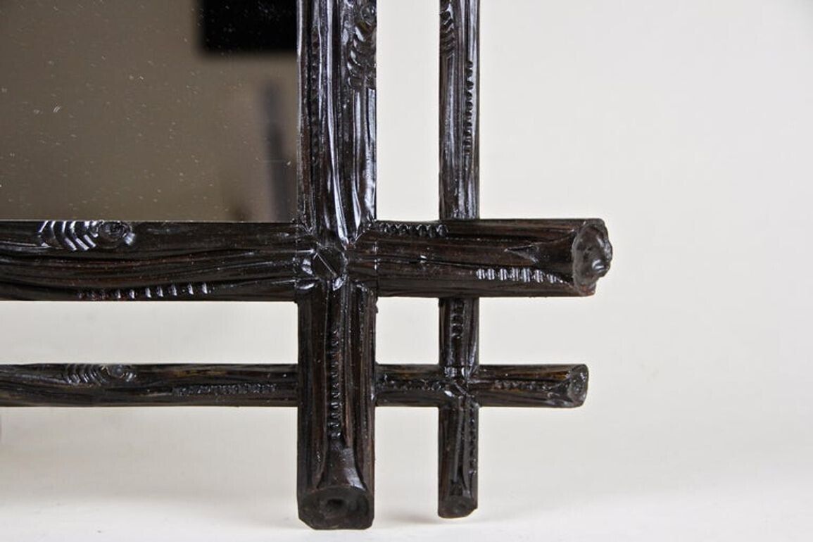 19th Century Black Forest Rustic Mirror With Coat Of Arms Carving, At, Circa 1880 photo buy