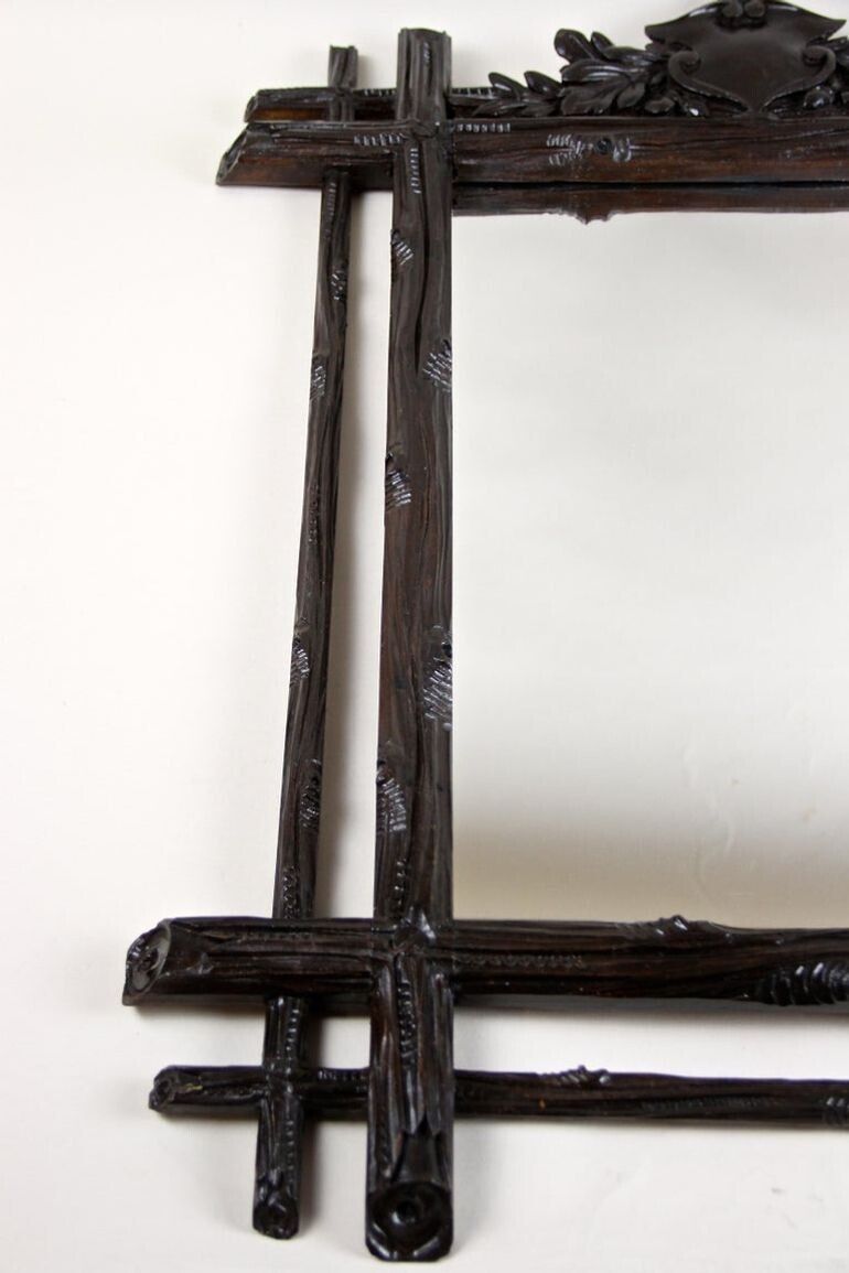 photo vinterior 19th Century Black Forest Rustic Mirror With Coat Of Arms Carving, At, Circa 1880