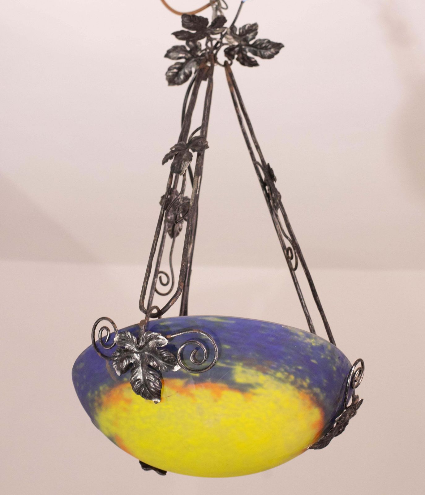 photo for sale Art Deco Yellow Pendant Light By G.V. De Croismare, Muller Frères, France, 1920s