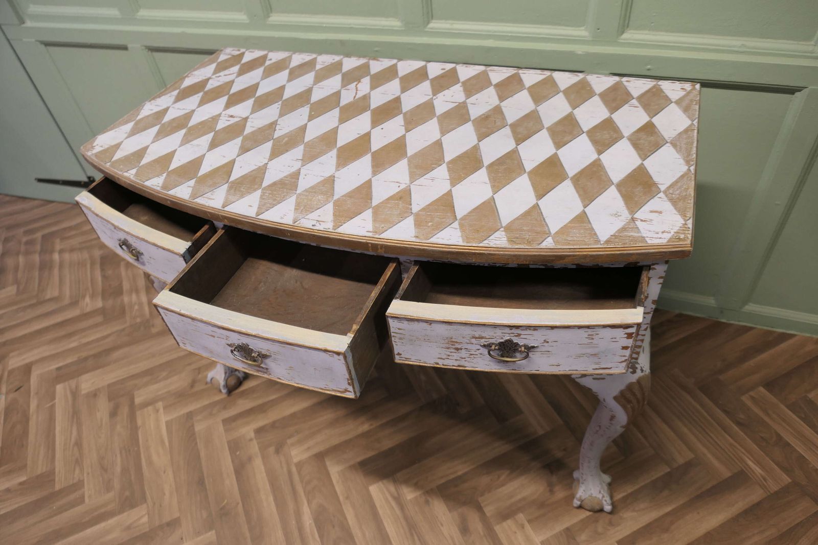 18th Century Baroque Bow Front Painted Console Side Table photo vinterior