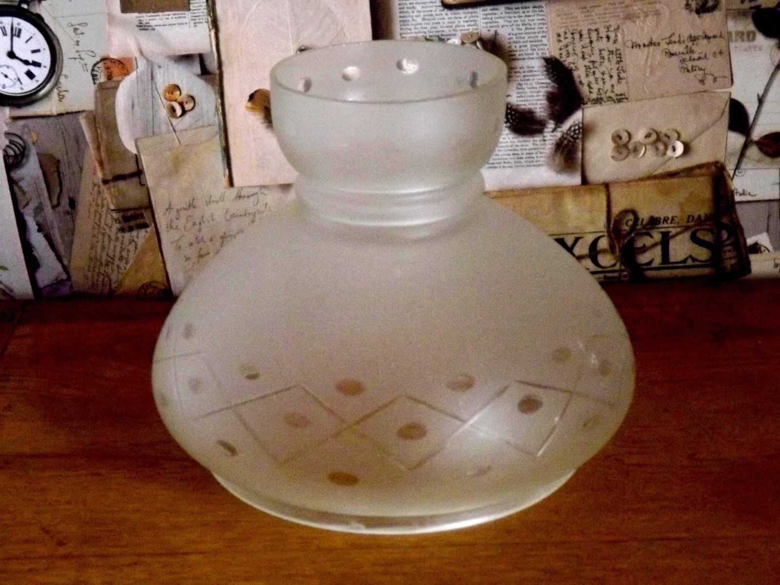 French Vintage White Opaque Glass Lantern Style Patterned Replacement Shade   French Vintage Lighting. Lantern Shade. Large Lantern Shade.