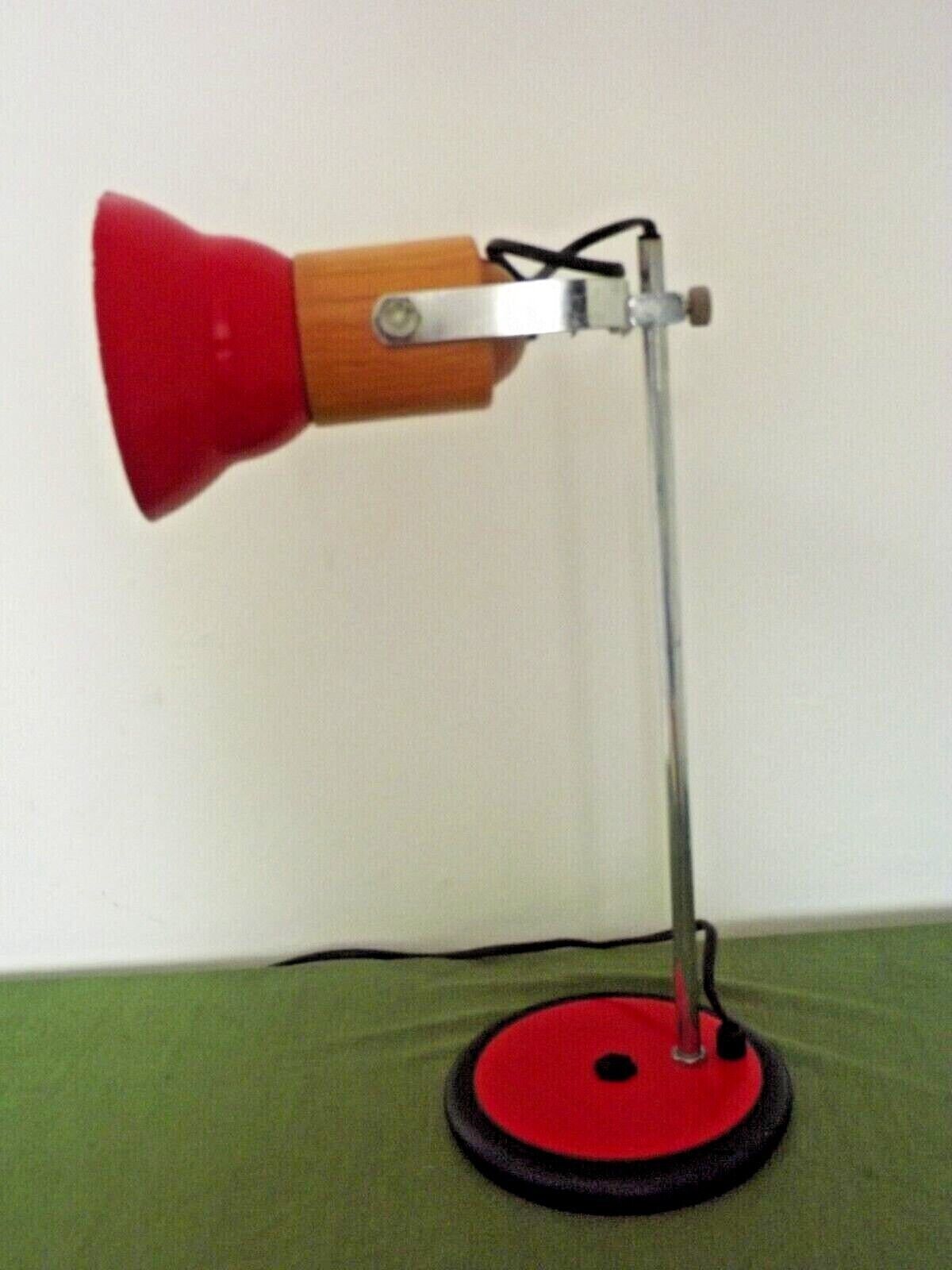 French Vintage Retro Adjustable Desk Lamp Red Black Silver & Wood Effect   Vintage French Lighting. Retro Lamp. Adjustable Desk Lamp. photo for sale