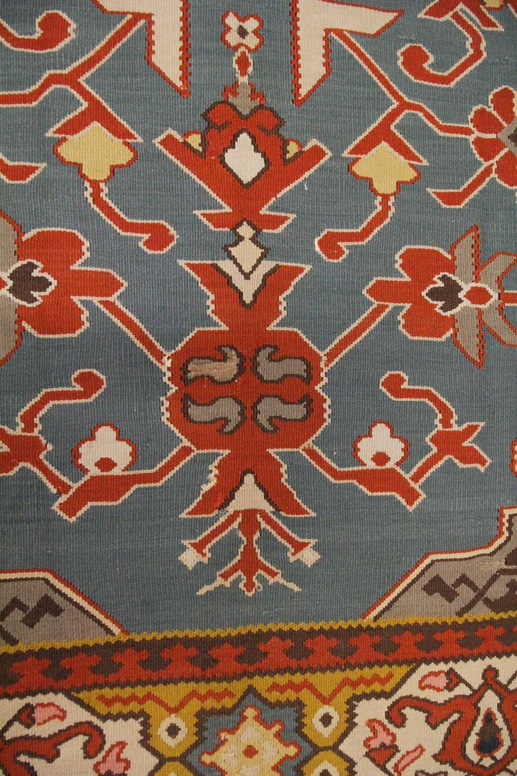 Antique Anatolian Kilim Rug, Handmade Wool Flatweave Carpet, Red & Gold Floral Geometric Kilim 200 × 133 Cm photo Textiles