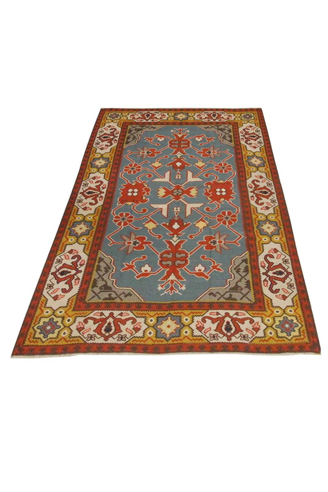 Antique Anatolian Kilim Rug, Handmade Wool Flatweave Carpet, Red & Gold Floral Geometric Kilim 200 × 133 Cm photo 3800.0