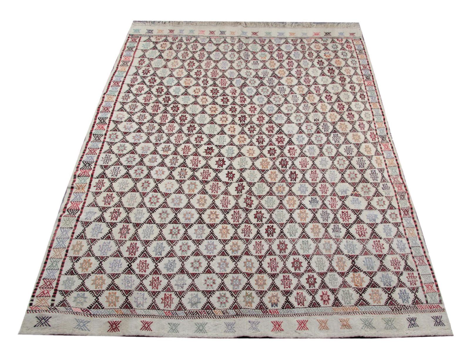 Antique Turkish Kilim Rug: Beige Wool, Zig Zag Tribal Design, 1910s photo furniture