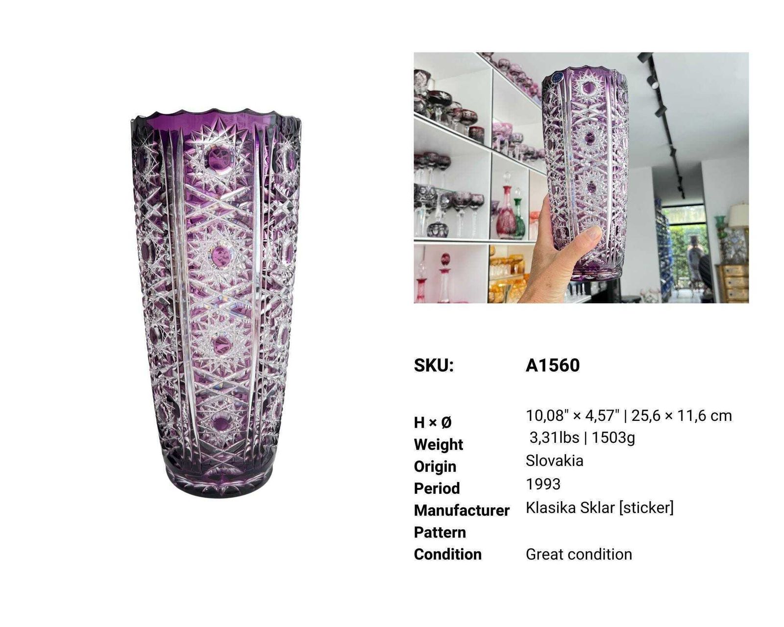 Amethyst Crystal Vase | Handmade Cut To Clear | Purple Decor photo for sale