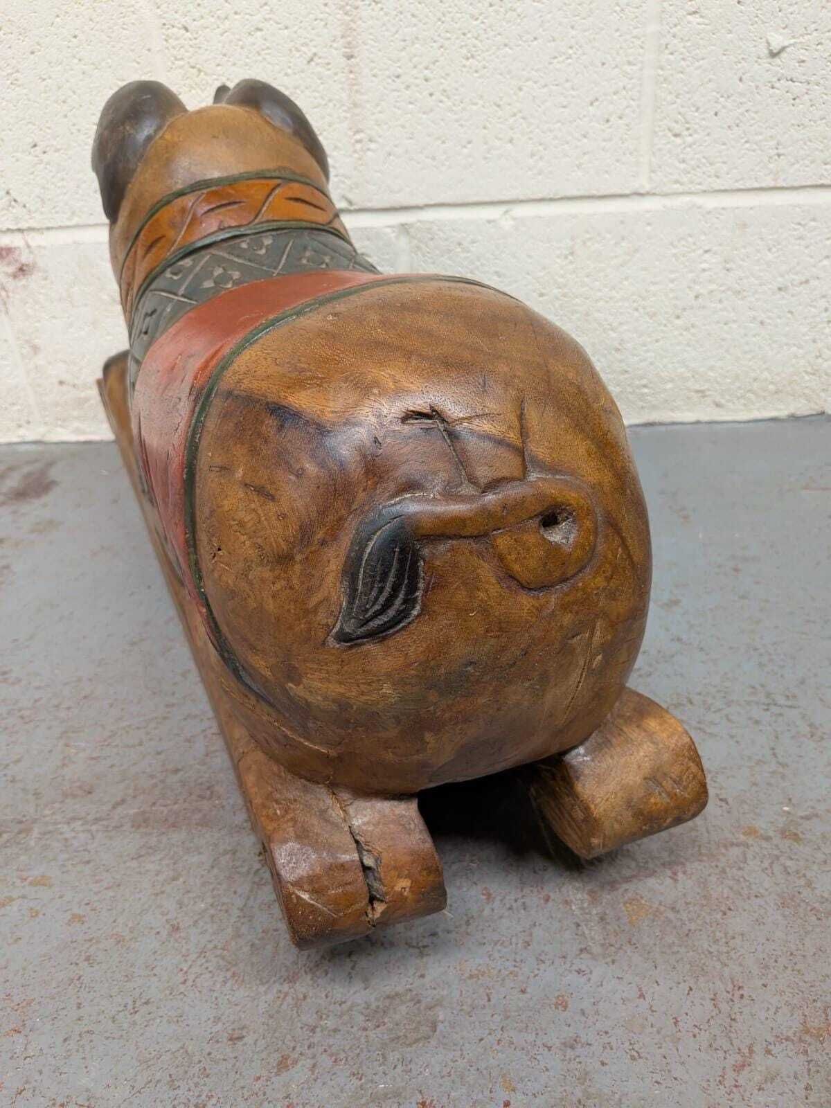 Vintage Polychrome Carved Wooden Rocking Pig photo furniture