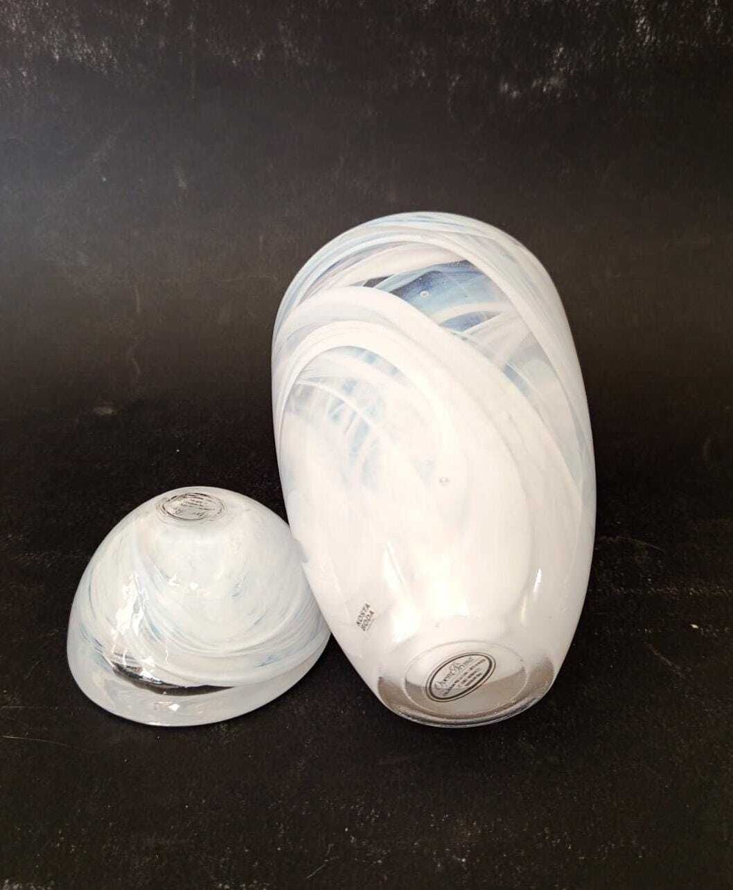 Kosta Boda Sweden Pair Of Glass Bowl Ashtray + Vase White Swirl Vintage photo vintage