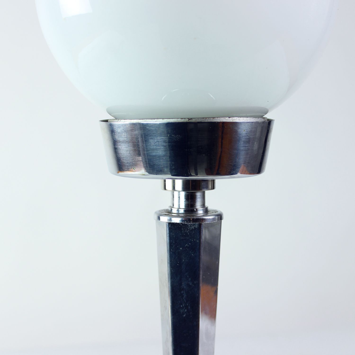 Art Deco Table Lamp In Chrome And Glass, Czechoslovakia 1940s photo vintage