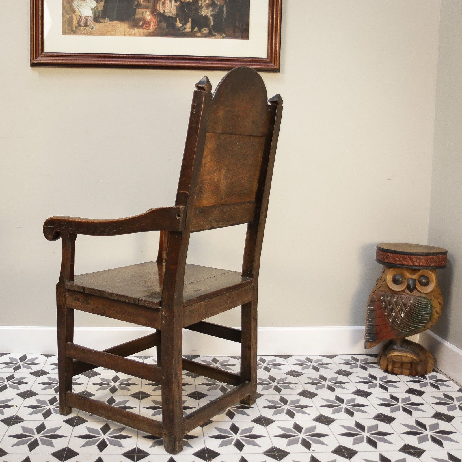 Wainscot Chair Oak 18th Century Hand Carved Back photo Furniture