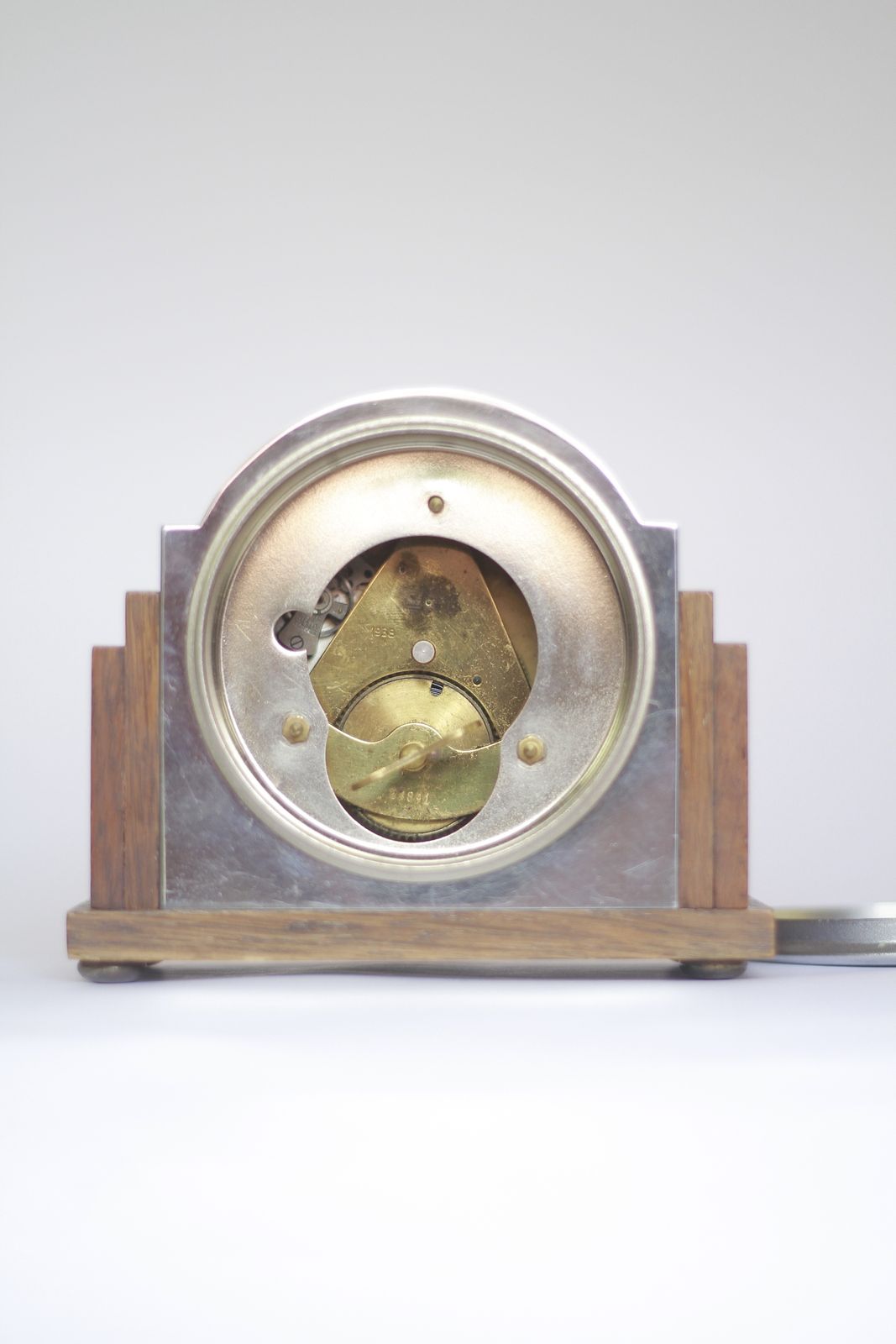 Art Deco Oak & Chrome Mantel Clock photo furniture