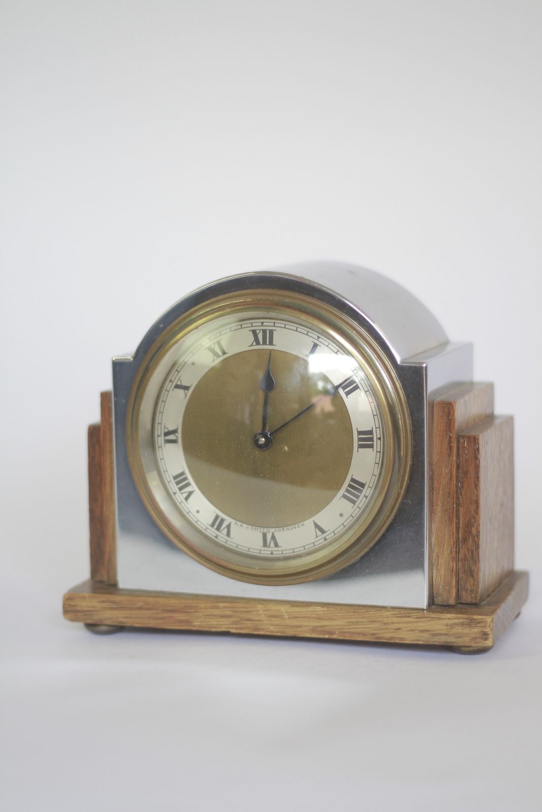 Art Deco Oak & Chrome Mantel Clock