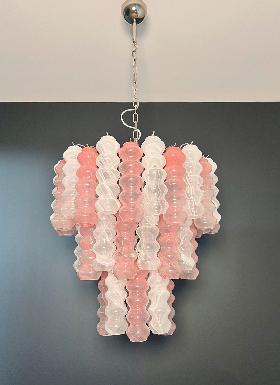 Large Three Tier Murano Glass Tube Chandelier   White And Pink Albaster photo vinterior