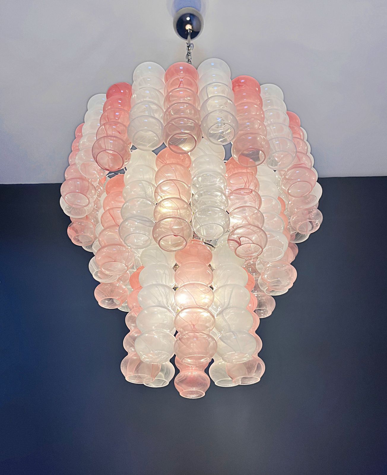 Large Three Tier Murano Glass Tube Chandelier   White And Pink Albaster photo buy