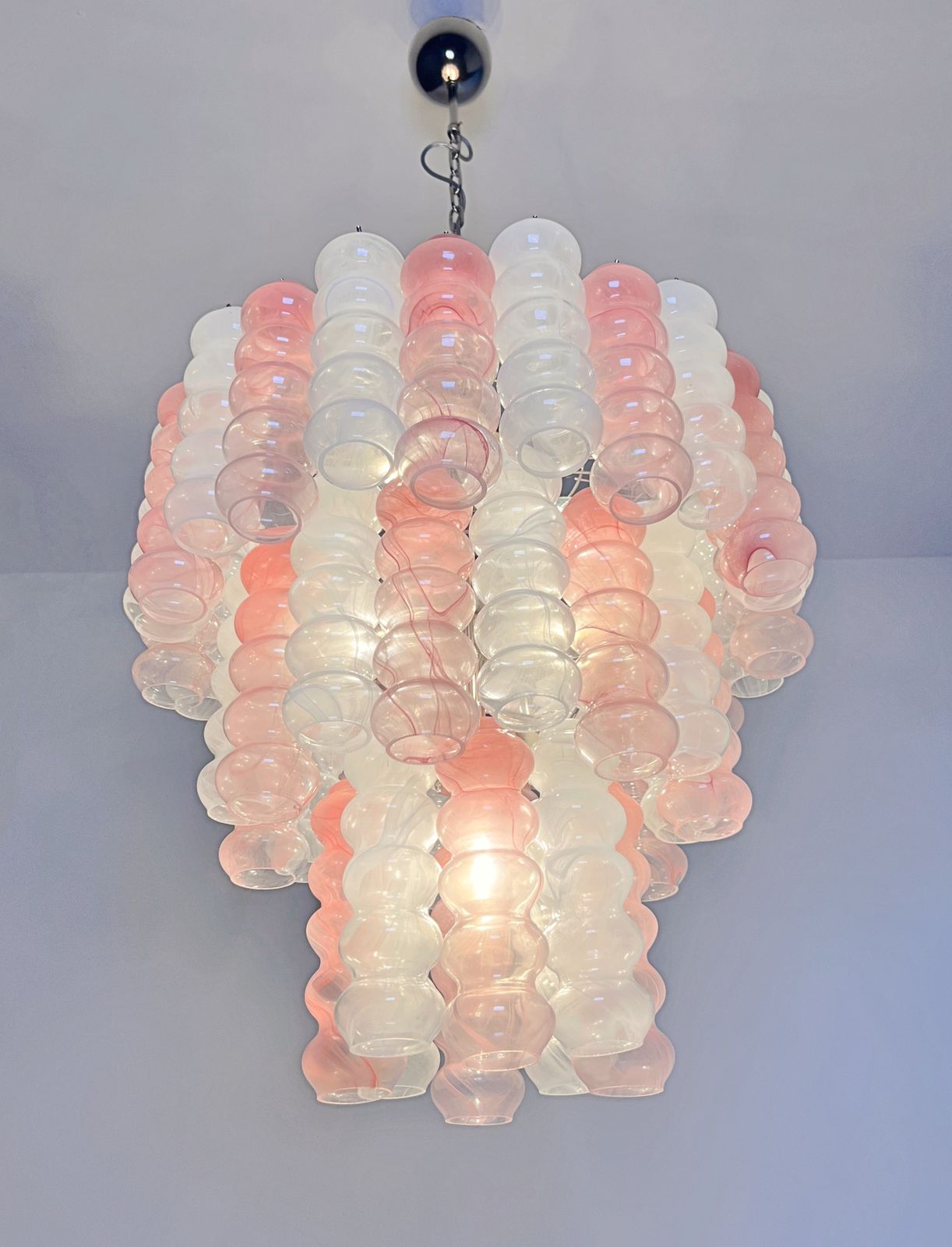 Large Three Tier Murano Glass Tube Chandelier   White And Pink Albaster photo vintage