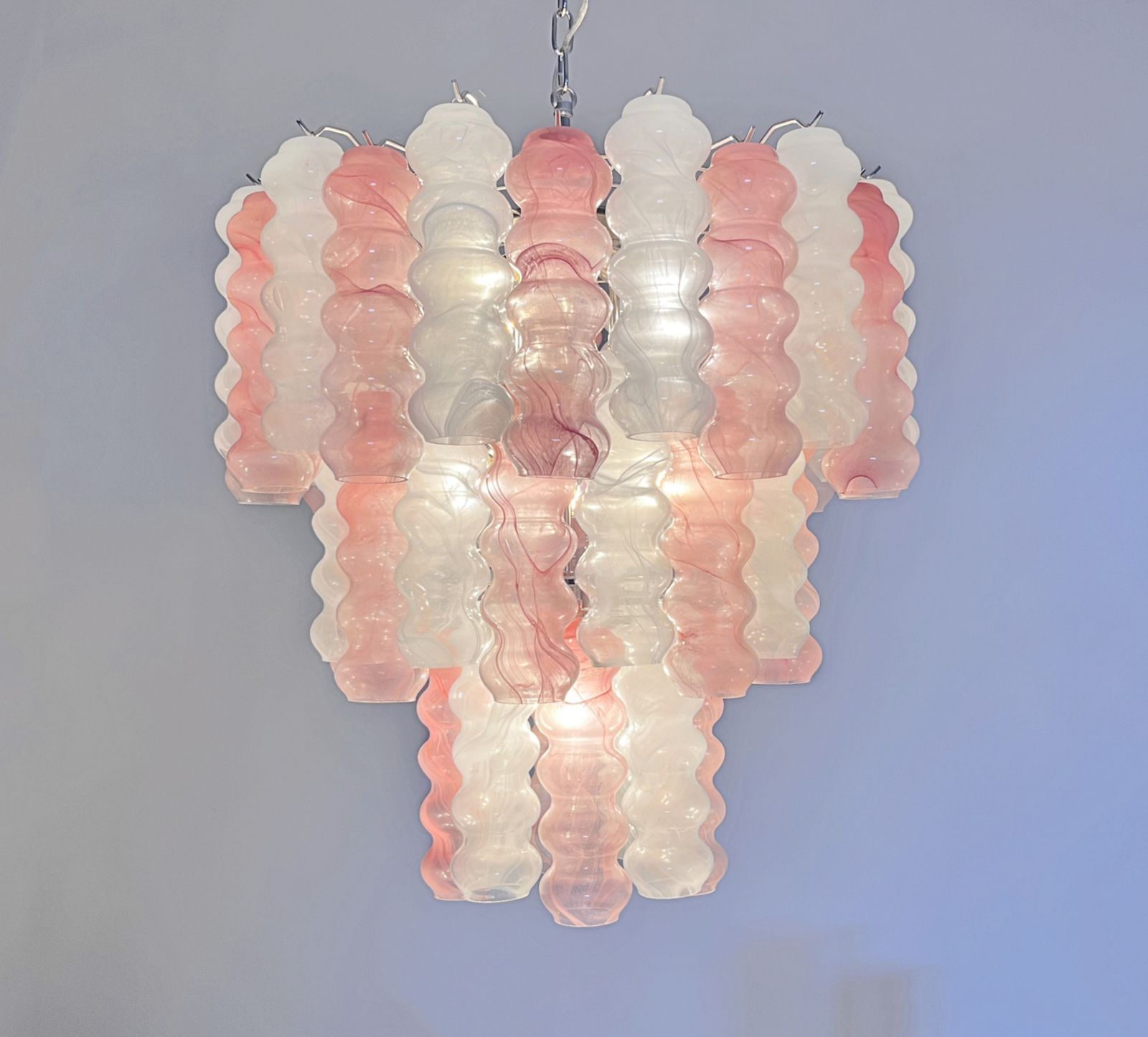 photo buy Large Three Tier Murano Glass Tube Chandelier   White And Pink Albaster