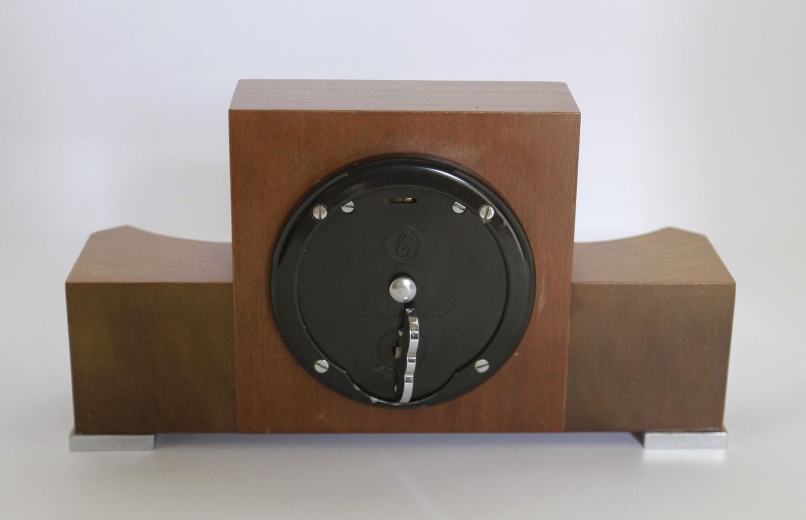 Art Deco Walnut & Chrome Elliott Mantel Clock 1930s photo furniture