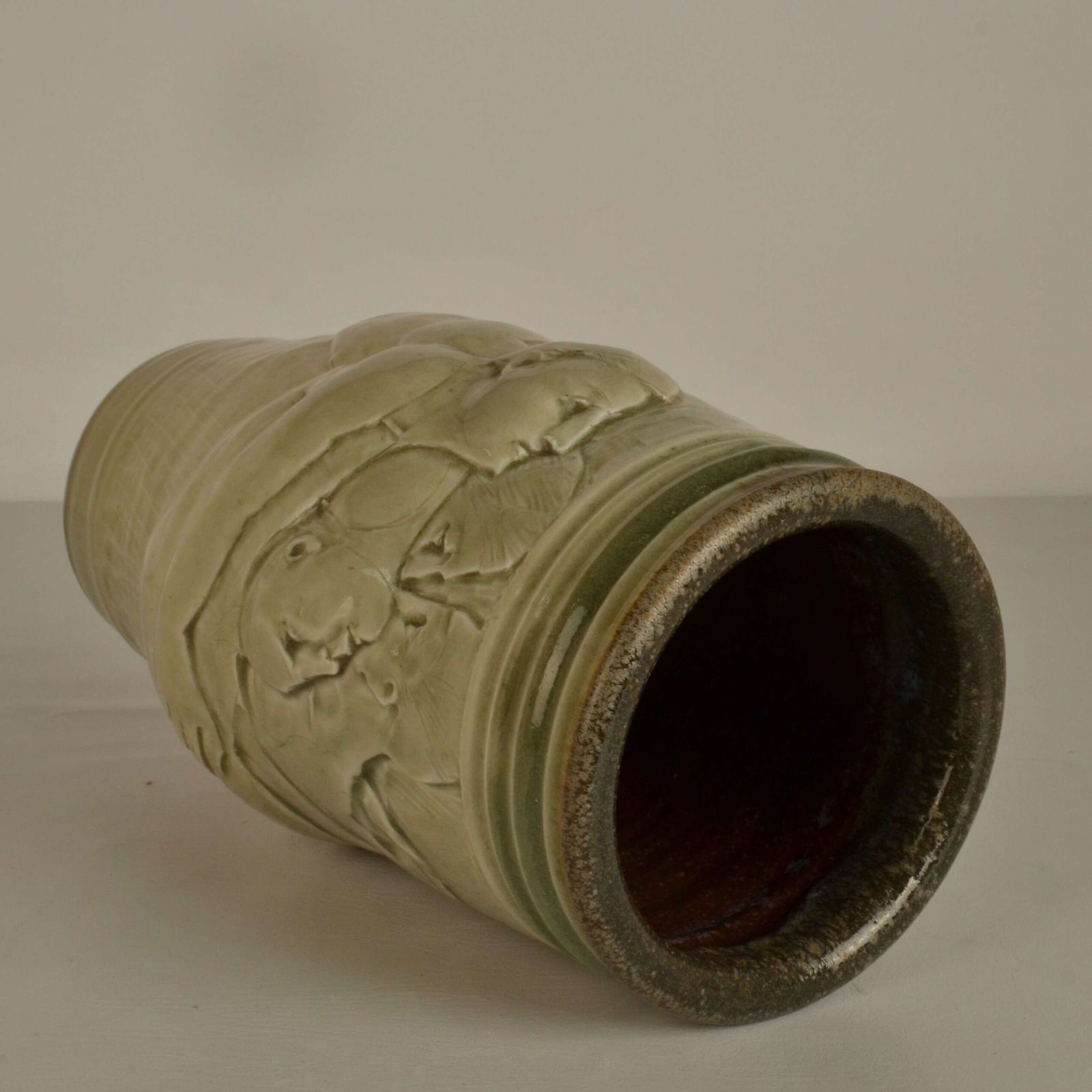 1100.0 Figurative Ceramic Vase By Arnaud Lang With Bas Relief Of Men photo