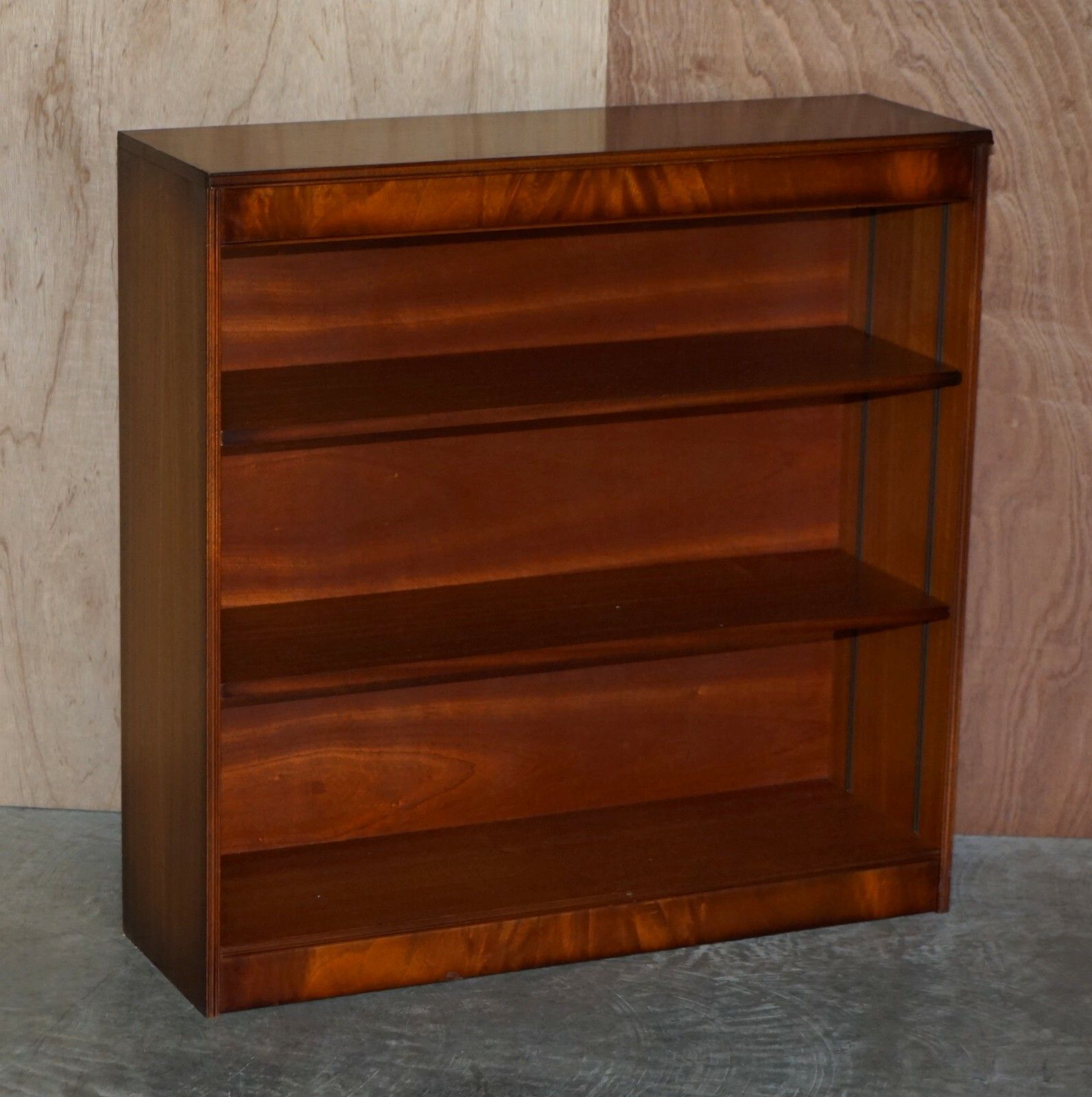 Pair Of Shaws Of London Flamed Mahogany Dwarf Open Library Bookcases Part Suite photo furniture