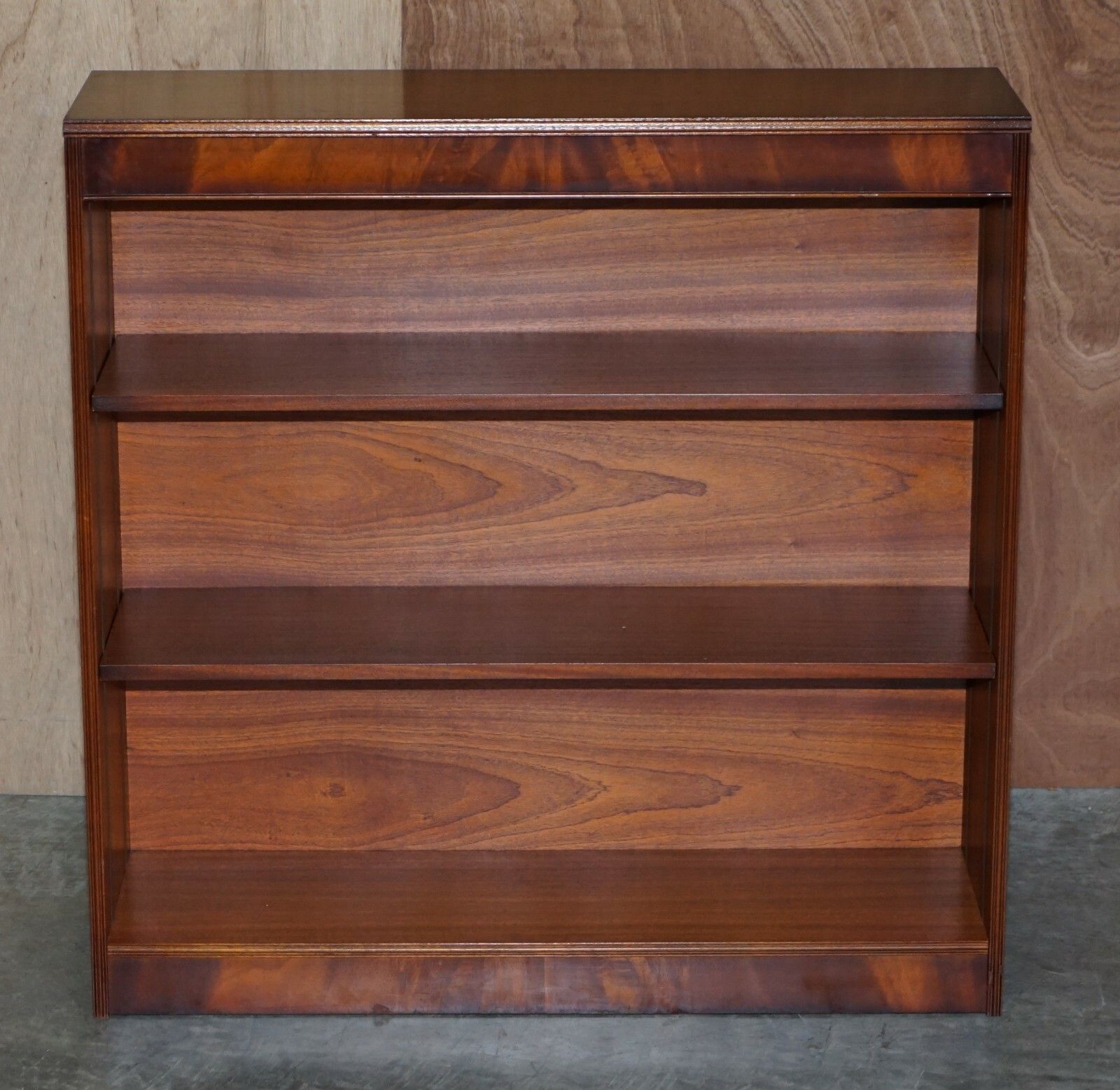 Pair Of Shaws Of London Flamed Mahogany Dwarf Open Library Bookcases Part Suite photo for sale