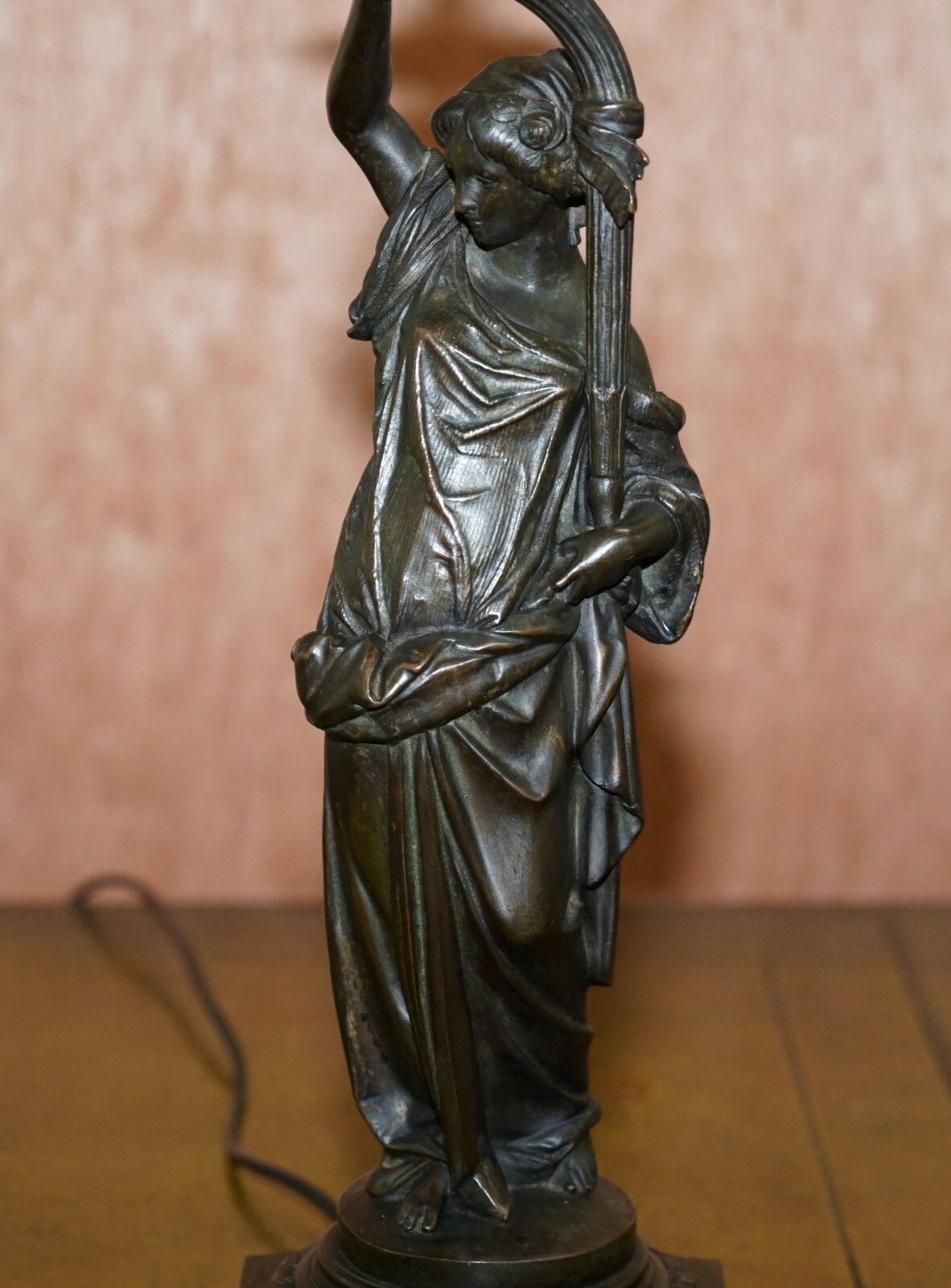 Lighting Pair Of Late Victorian French Solid Bronze Table Lamps Of Art Nouveau Maidens photo
