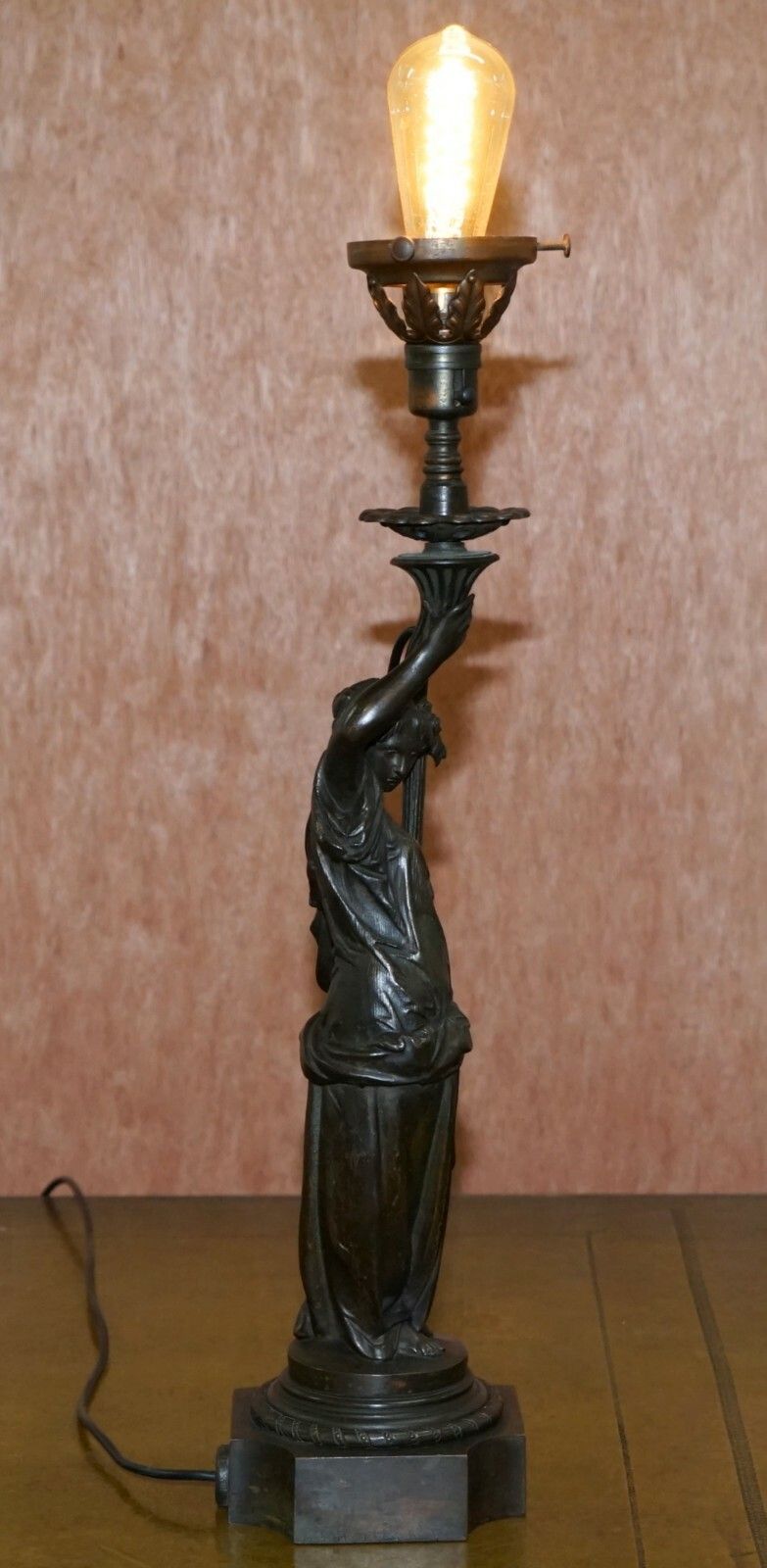 1500.0 Pair Of Late Victorian French Solid Bronze Table Lamps Of Art Nouveau Maidens photo