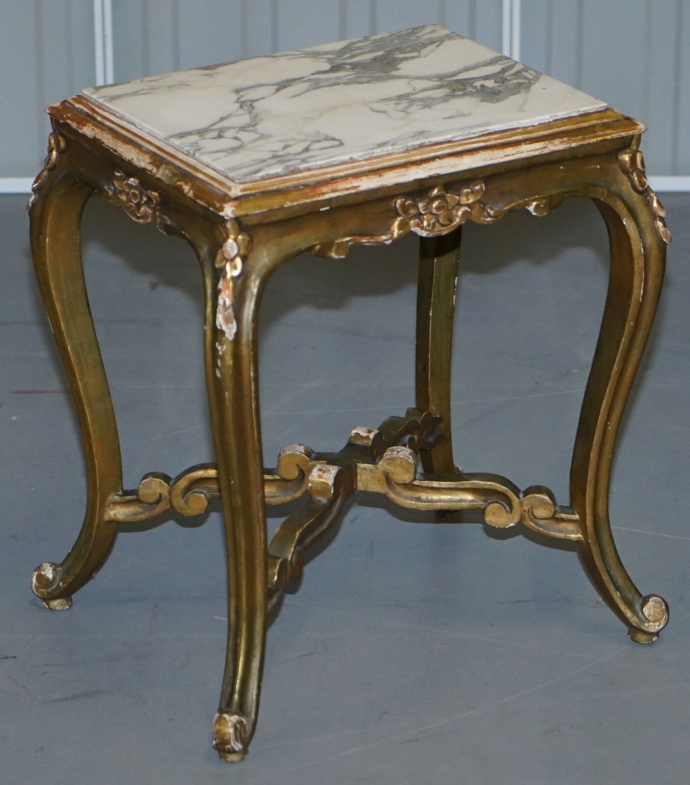 photo for sale Pair Of French Circa 1860 Napoleon III Gold Giltwood Marble Topped Side Tables