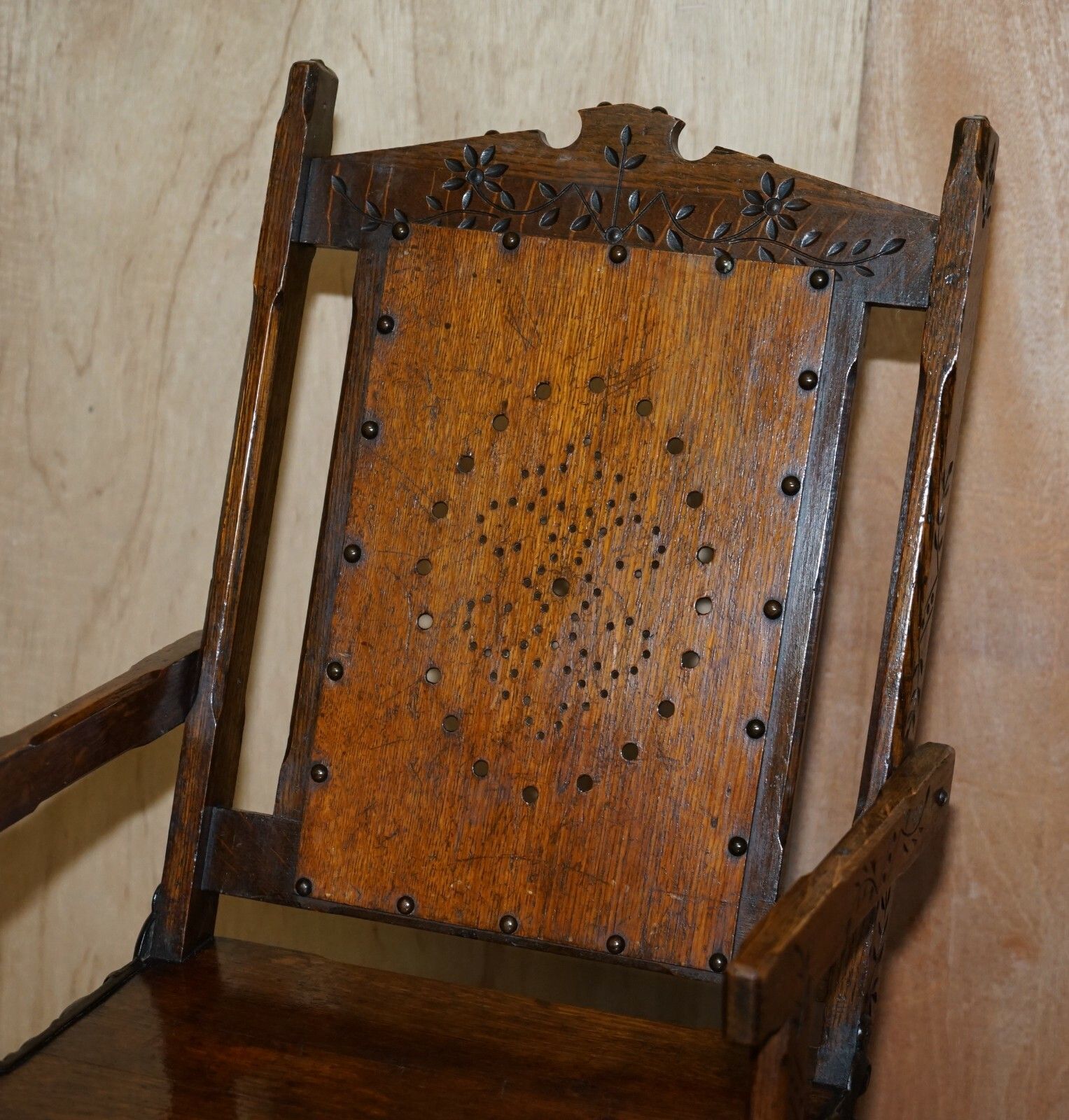 Ornately Carved Victorian 1880 English Oak Library Steps Metamorphic Chair photo vintage