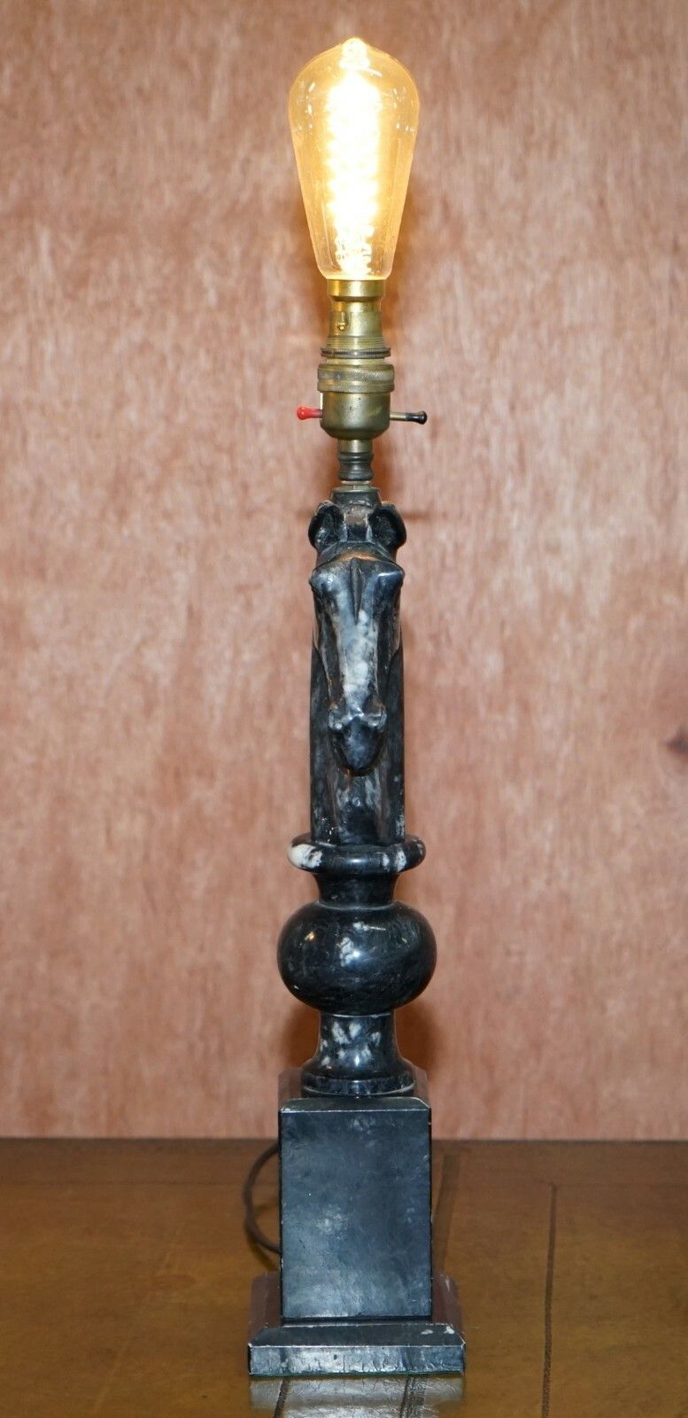1500.0 Pair Of Original 1950's Italian Carrara Marble Chess Horse Lamps Fully Serviced photo