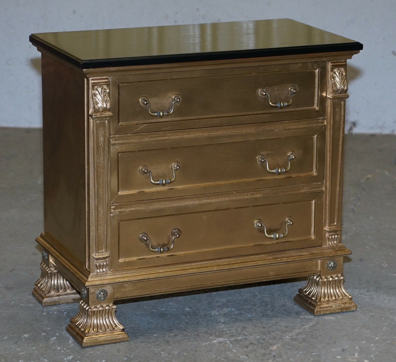 Pair Of Gold Over Silver Leaf Painted Bedside Table Sized Chests Of Drawers photo furniture