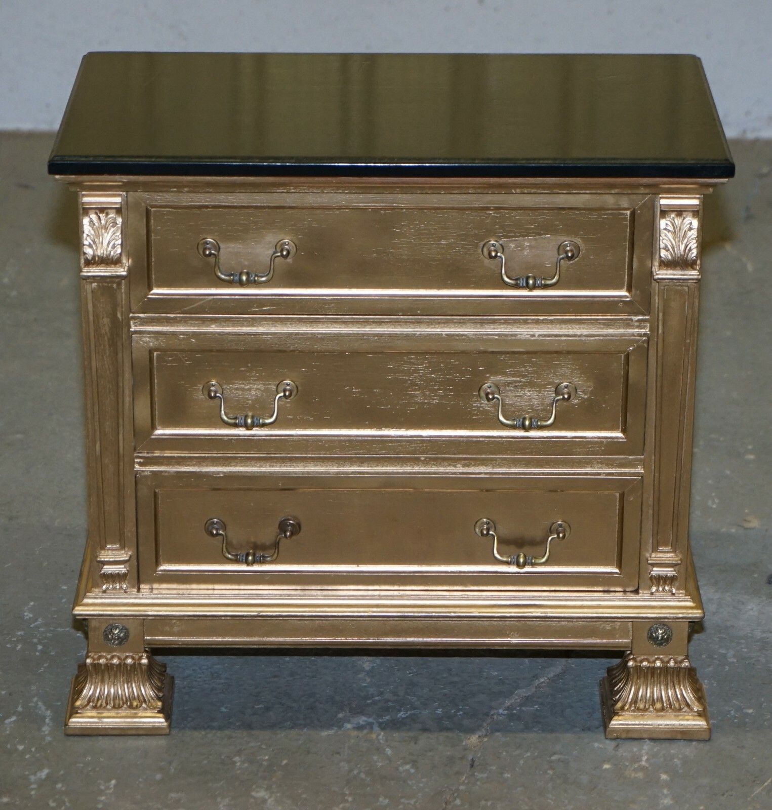 Pair Of Gold Over Silver Leaf Painted Bedside Table Sized Chests Of Drawers photo for sale
