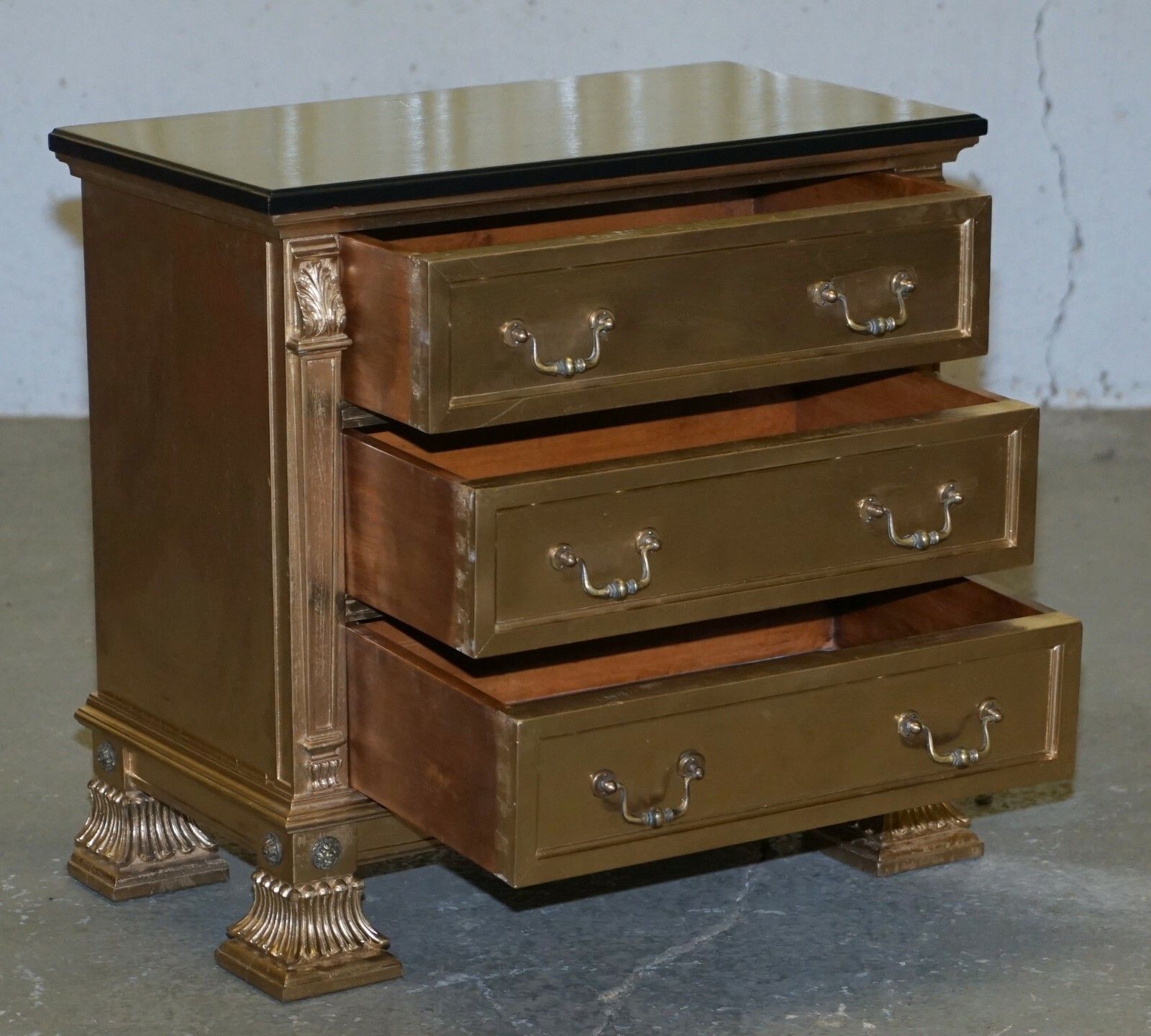 Pair Of Gold Over Silver Leaf Painted Bedside Table Sized Chests Of Drawers photo vintage