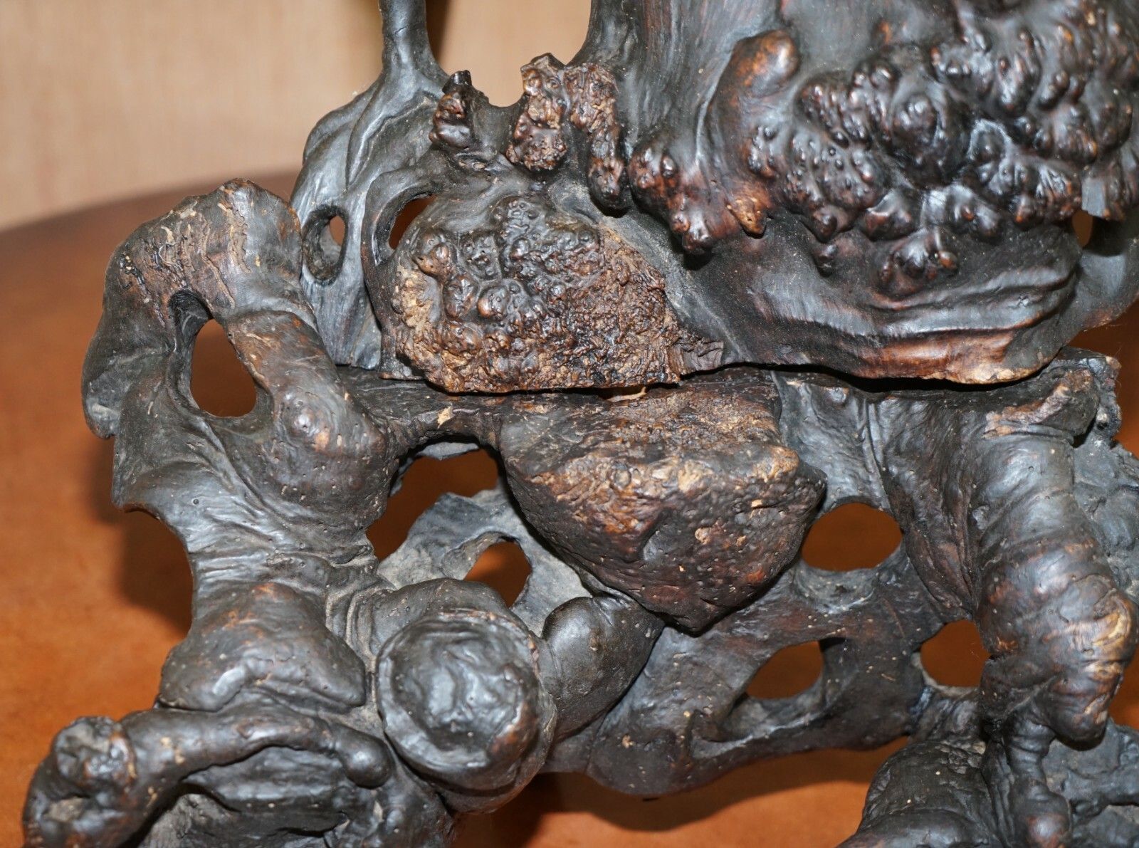 Antique Circa 1880 Chinese Root Wood Carving Of Buddah As Wiseman Very Detailed photo vintage