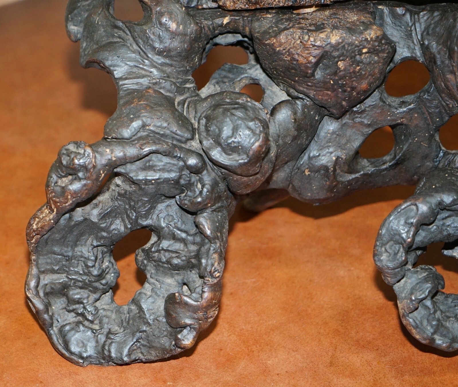 photo furniture Antique Circa 1880 Chinese Root Wood Carving Of Buddah As Wiseman Very Detailed